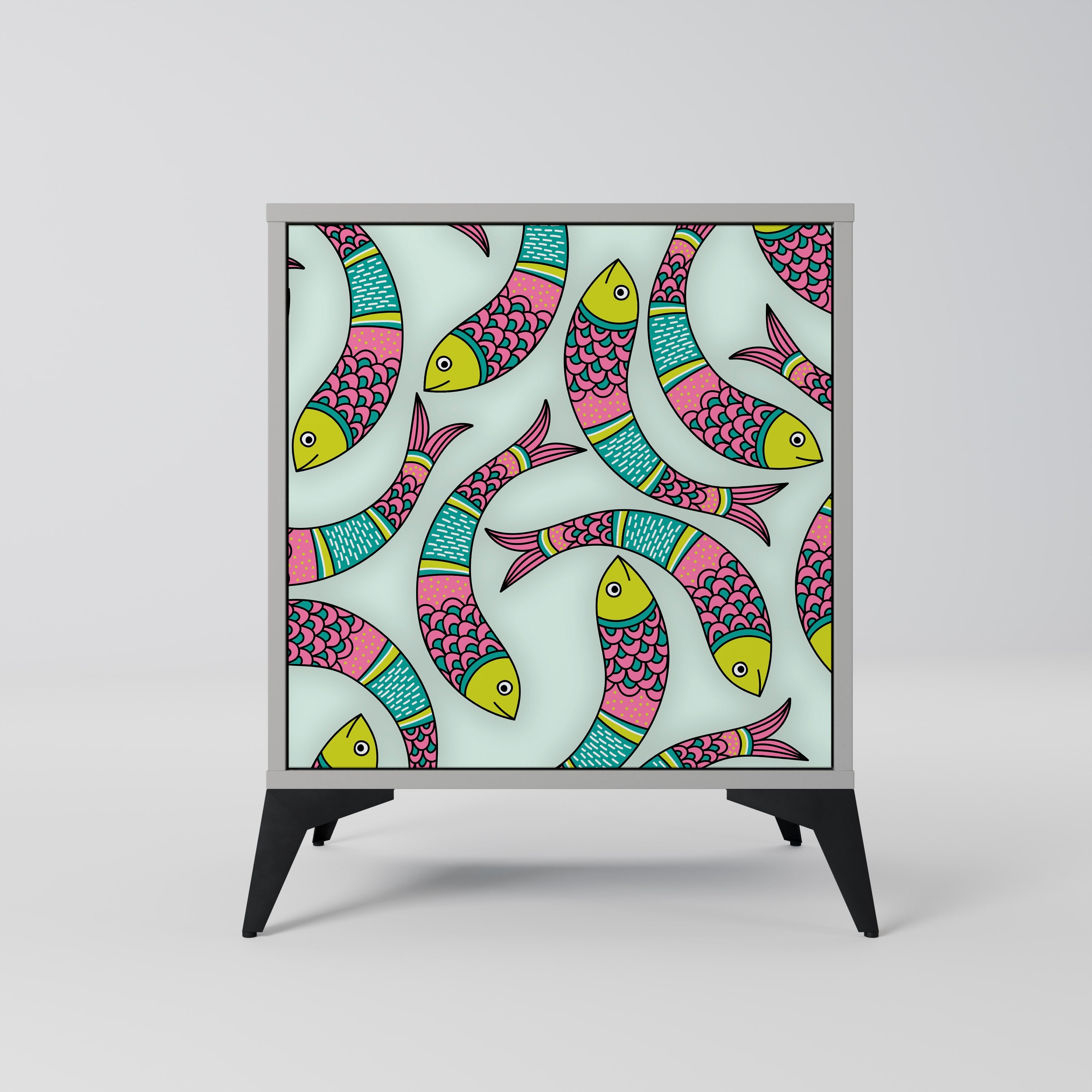 INDIAN FISH Aparador de 1 Porta em Acabamento Cinzento