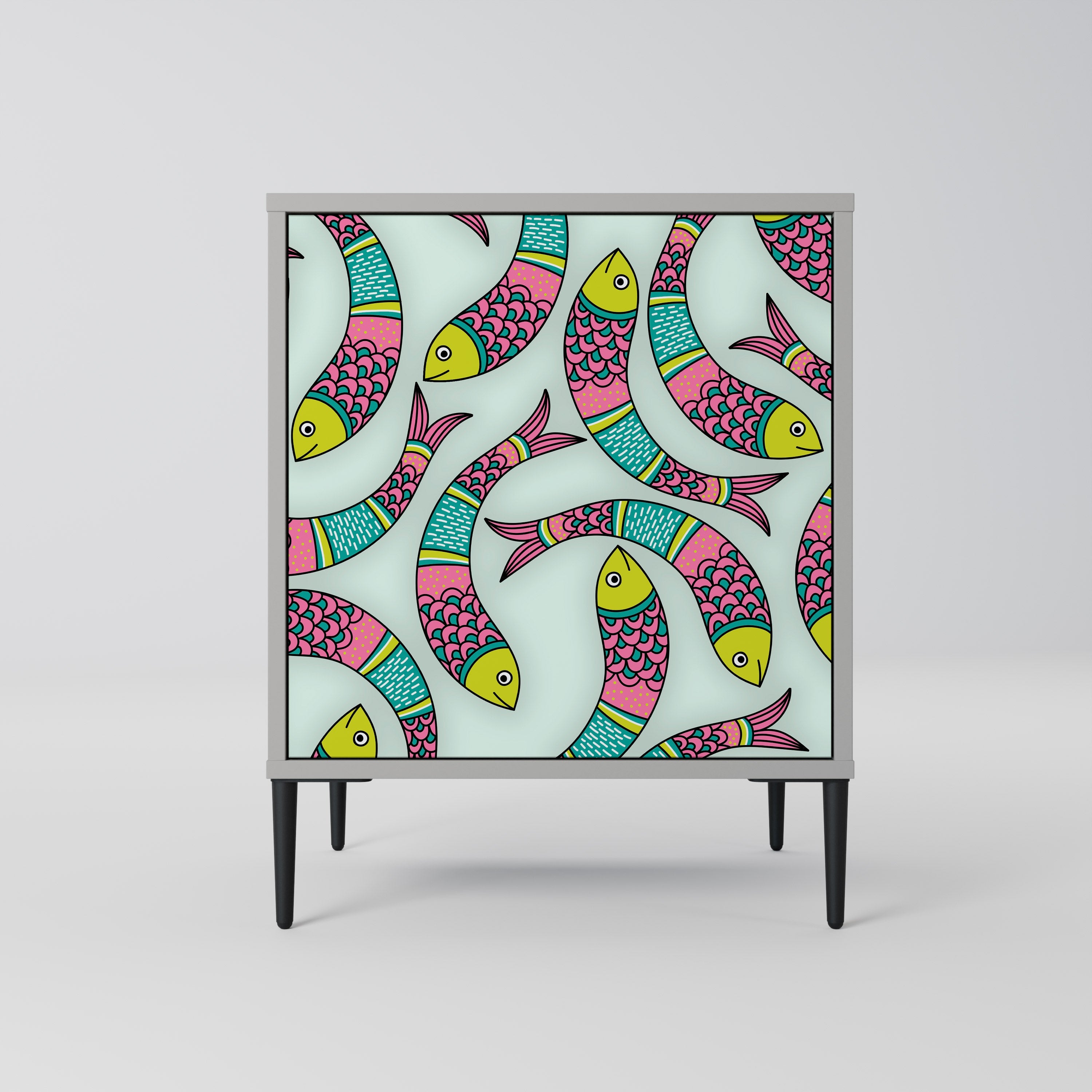 INDIAN FISH Aparador de 1 Porta em Acabamento Cinzento