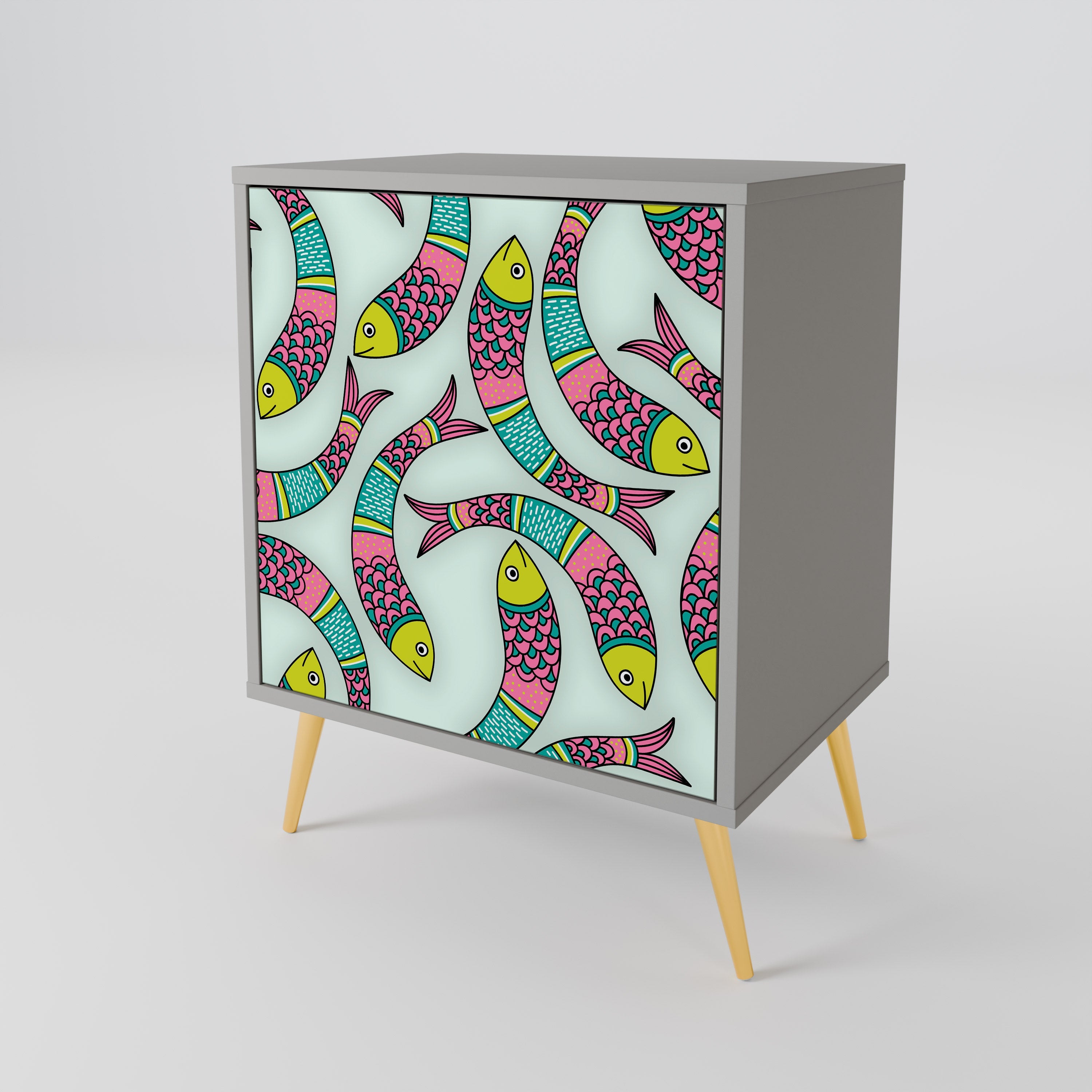 INDIAN FISH Aparador de 1 Porta em Acabamento Cinzento