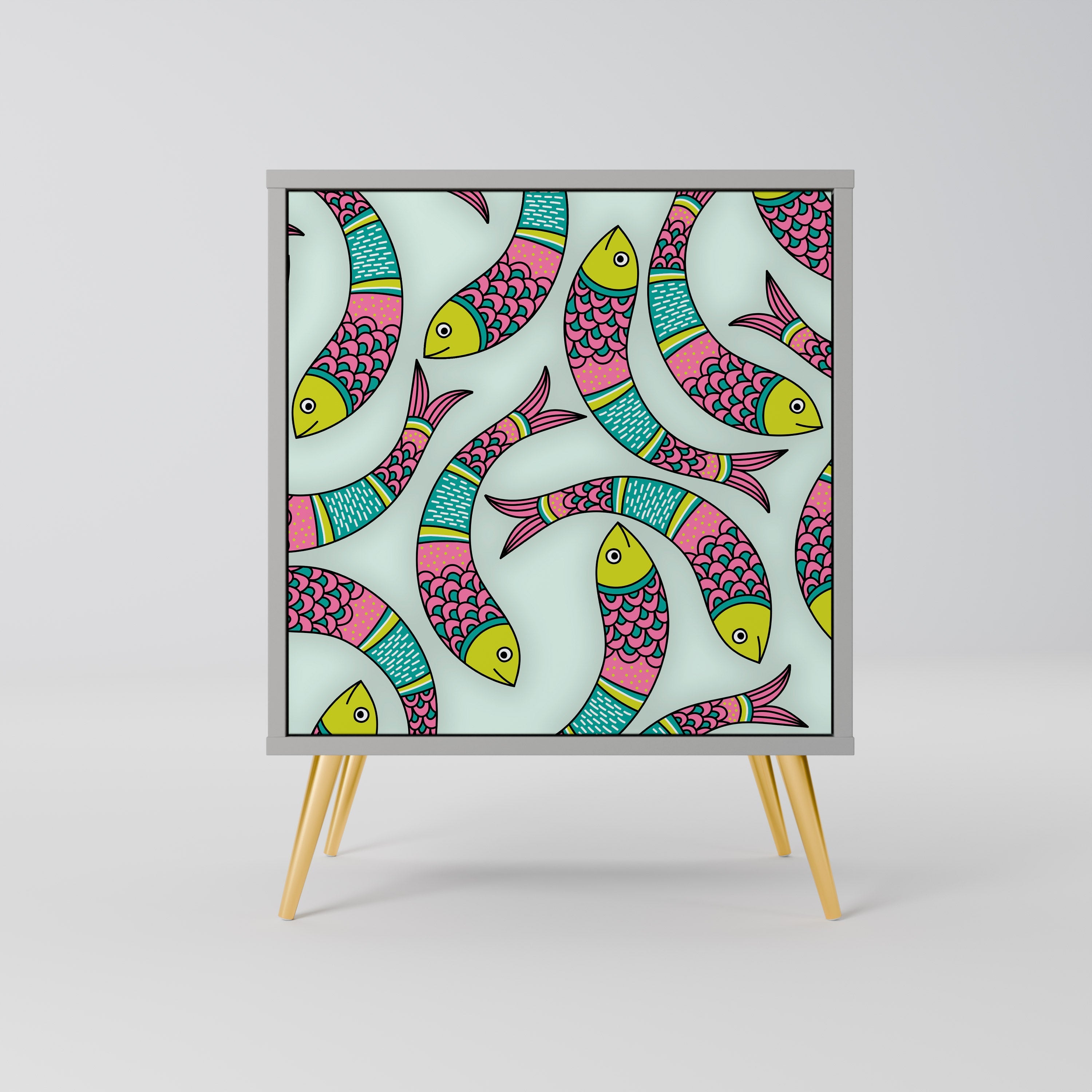 INDIAN FISH Aparador de 1 Porta em Acabamento Cinzento