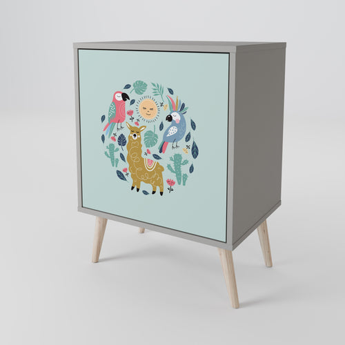 COLORFUL ALPACAS 1-Door Sideboard in Grey Finish