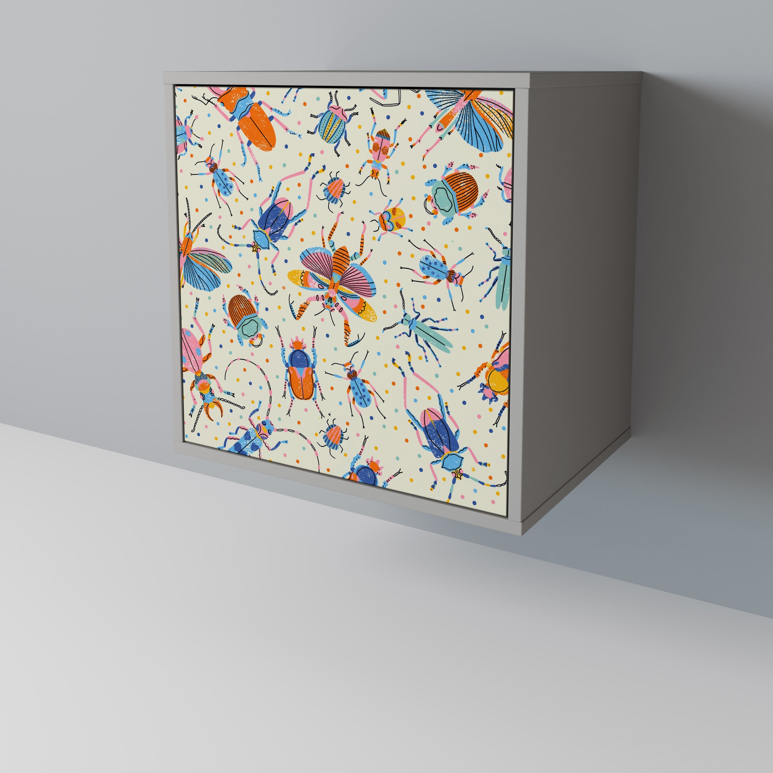 COLORFUL INSECTS Aparador de 1 Porta em Acabamento Cinzento