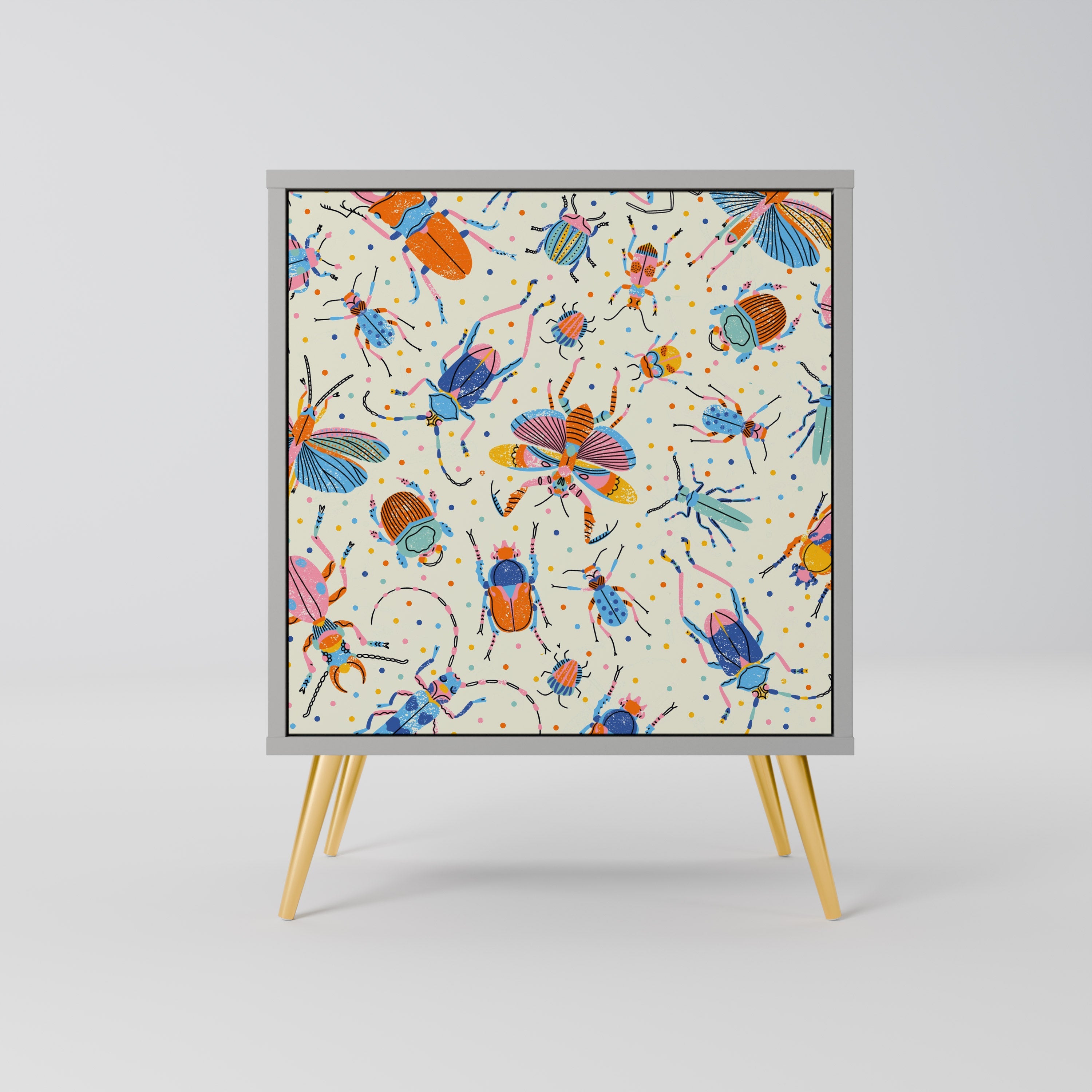 COLORFUL INSECTS Aparador de 1 Porta em Acabamento Cinzento