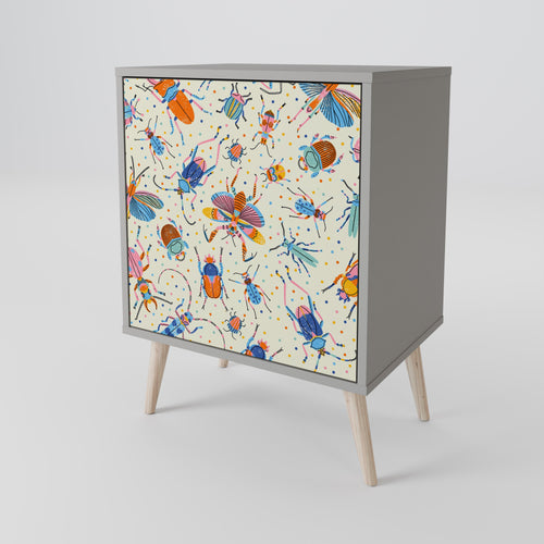 COLORFUL INSECTS 1-Door Sideboard in Grey Finish