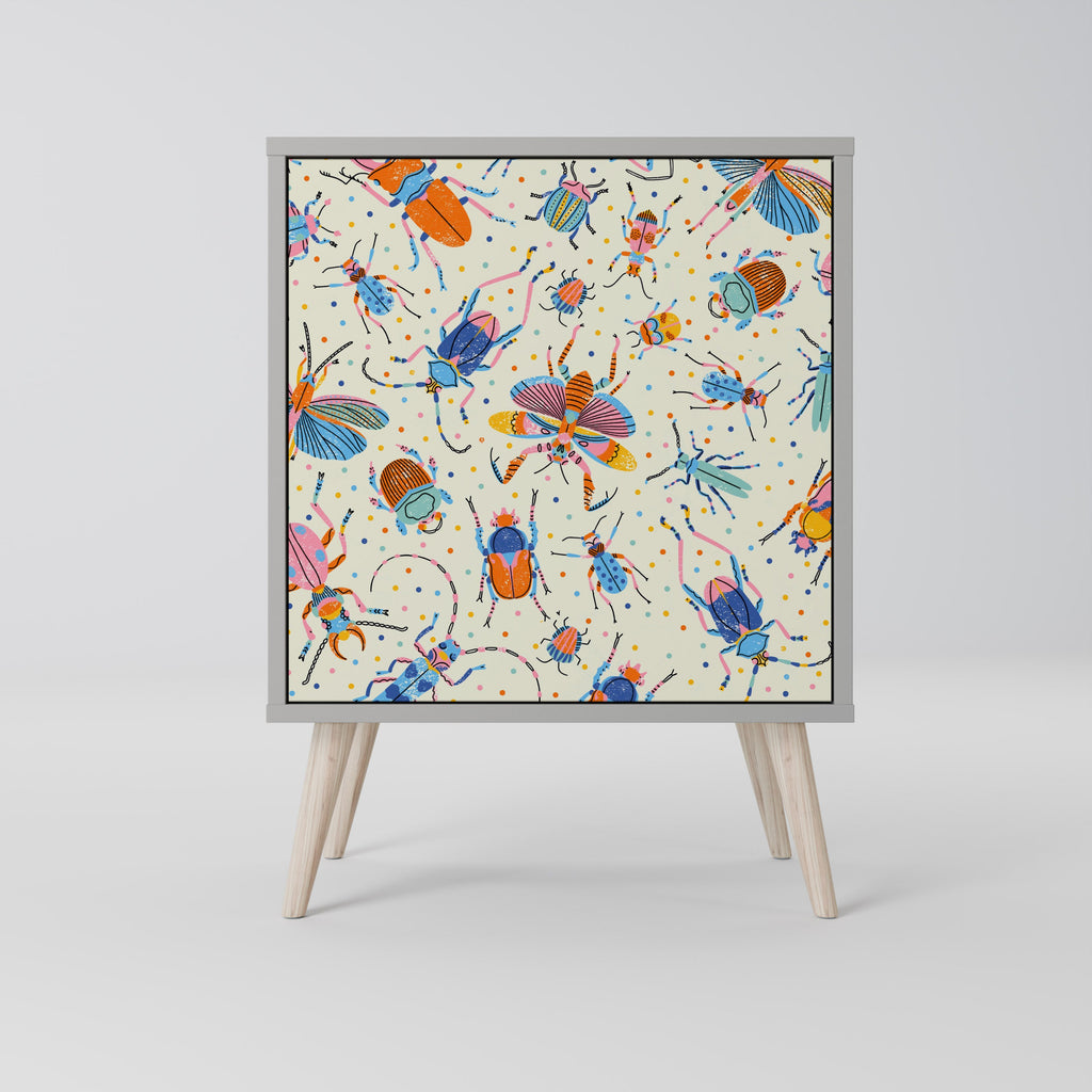 COLORFUL INSECTS Aparador de 1 Porta em Acabamento Cinzento