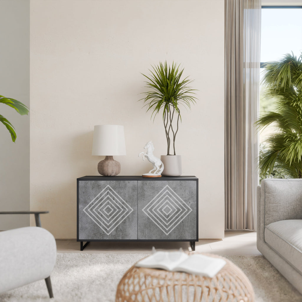 POLYGONAL ARTISTRY Aparador de 2 Portas em Acabamento Preto