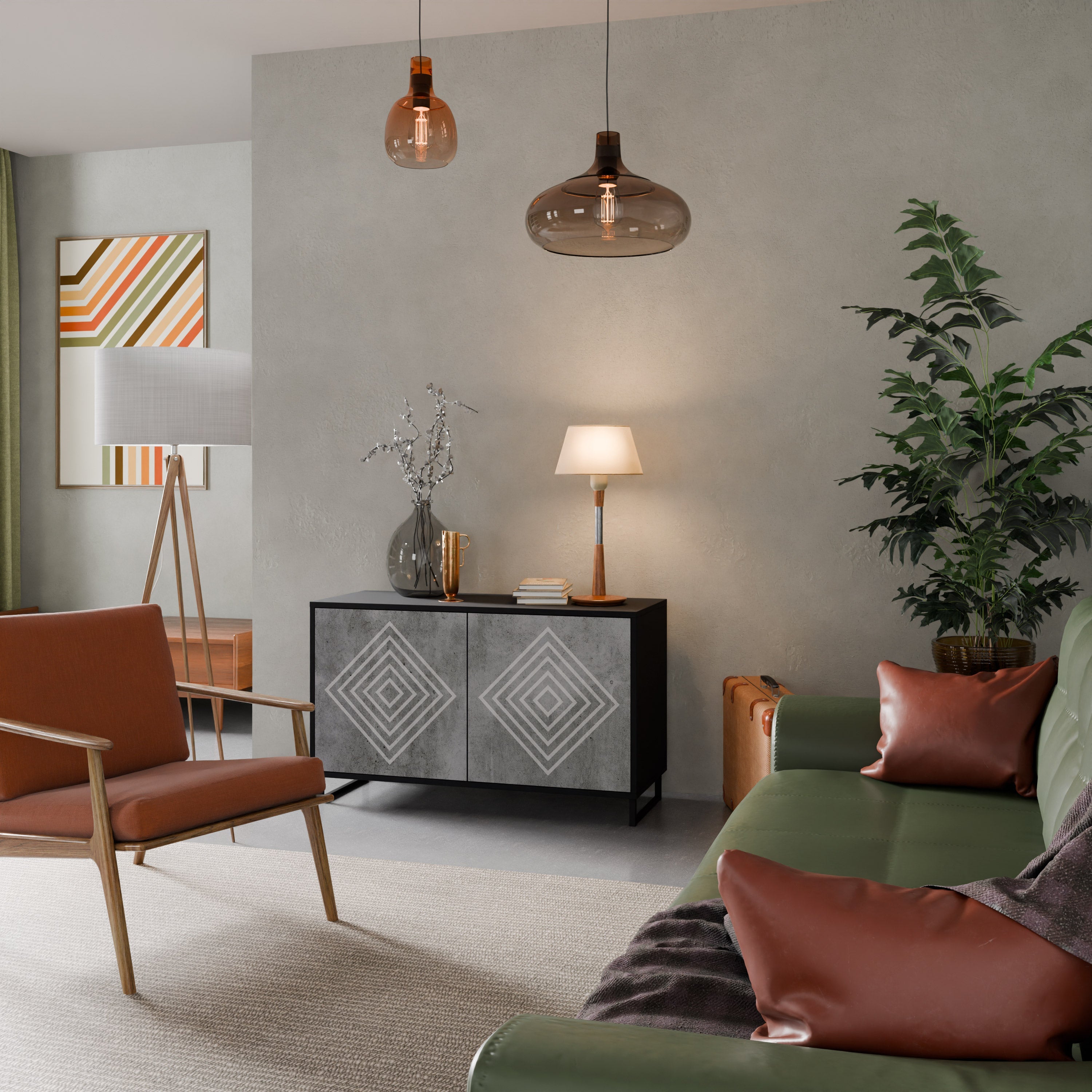 POLYGONAL ARTISTRY Aparador de 2 Portas em Acabamento Preto