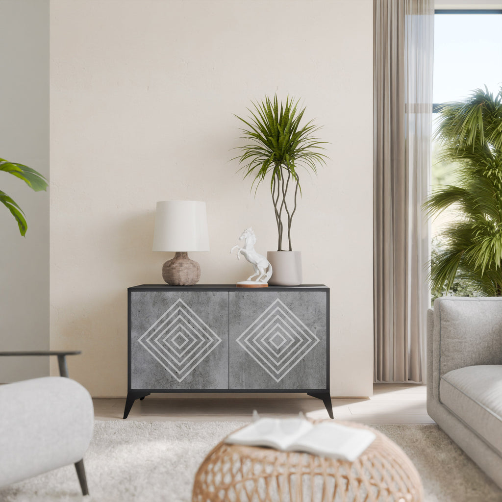 POLYGONAL ARTISTRY Aparador de 2 Portas em Acabamento Preto