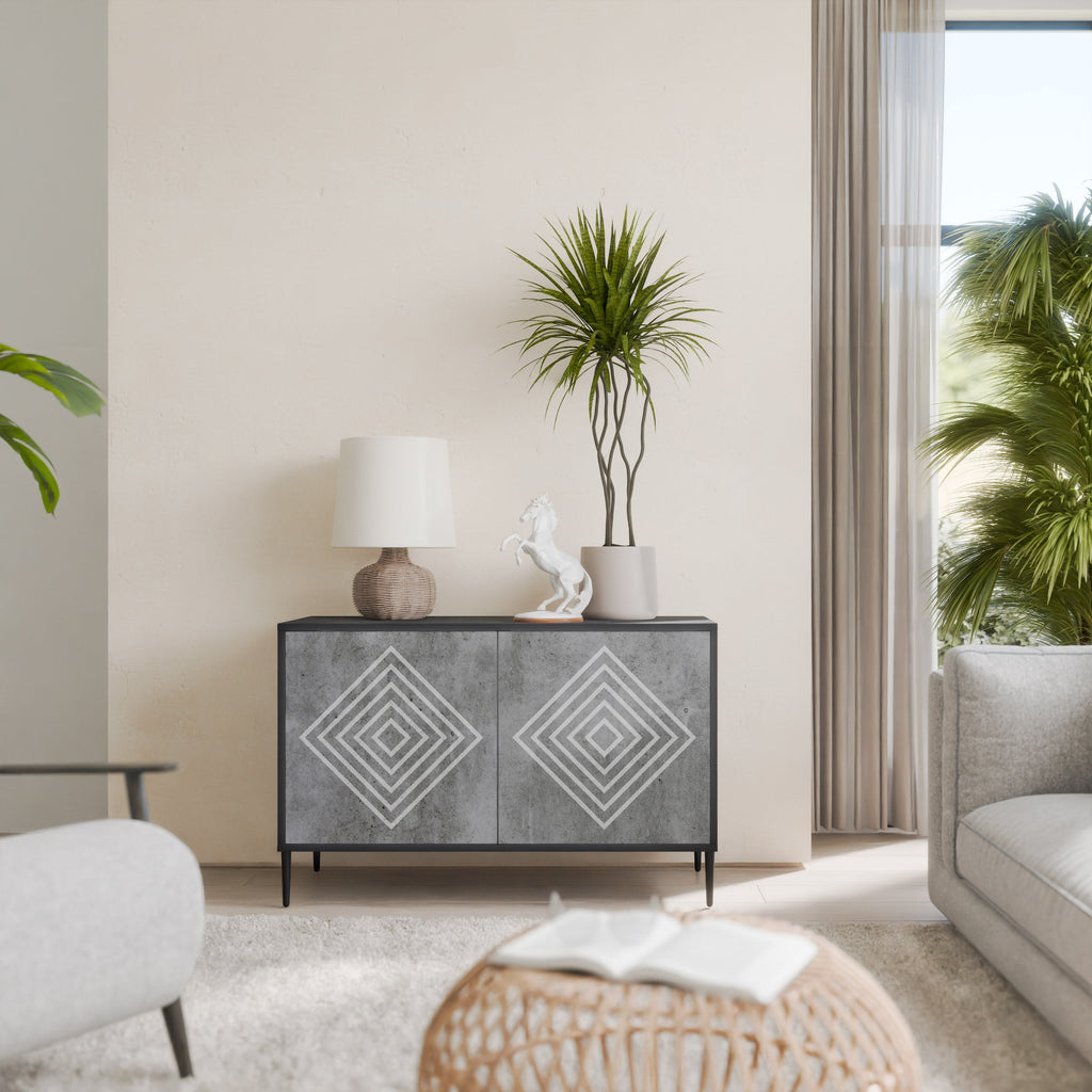 POLYGONAL ARTISTRY Aparador de 2 Portas em Acabamento Preto