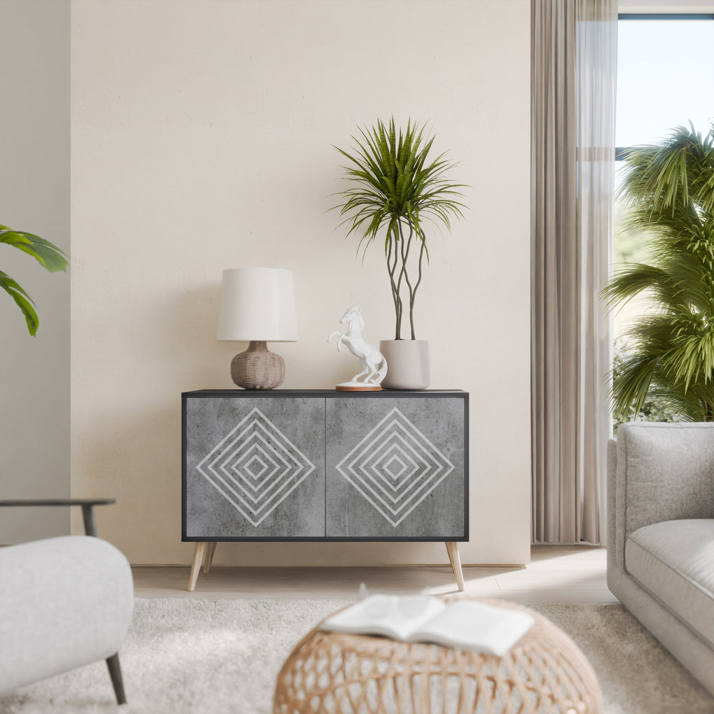 POLYGONAL ARTISTRY Aparador de 2 Portas em Acabamento Preto