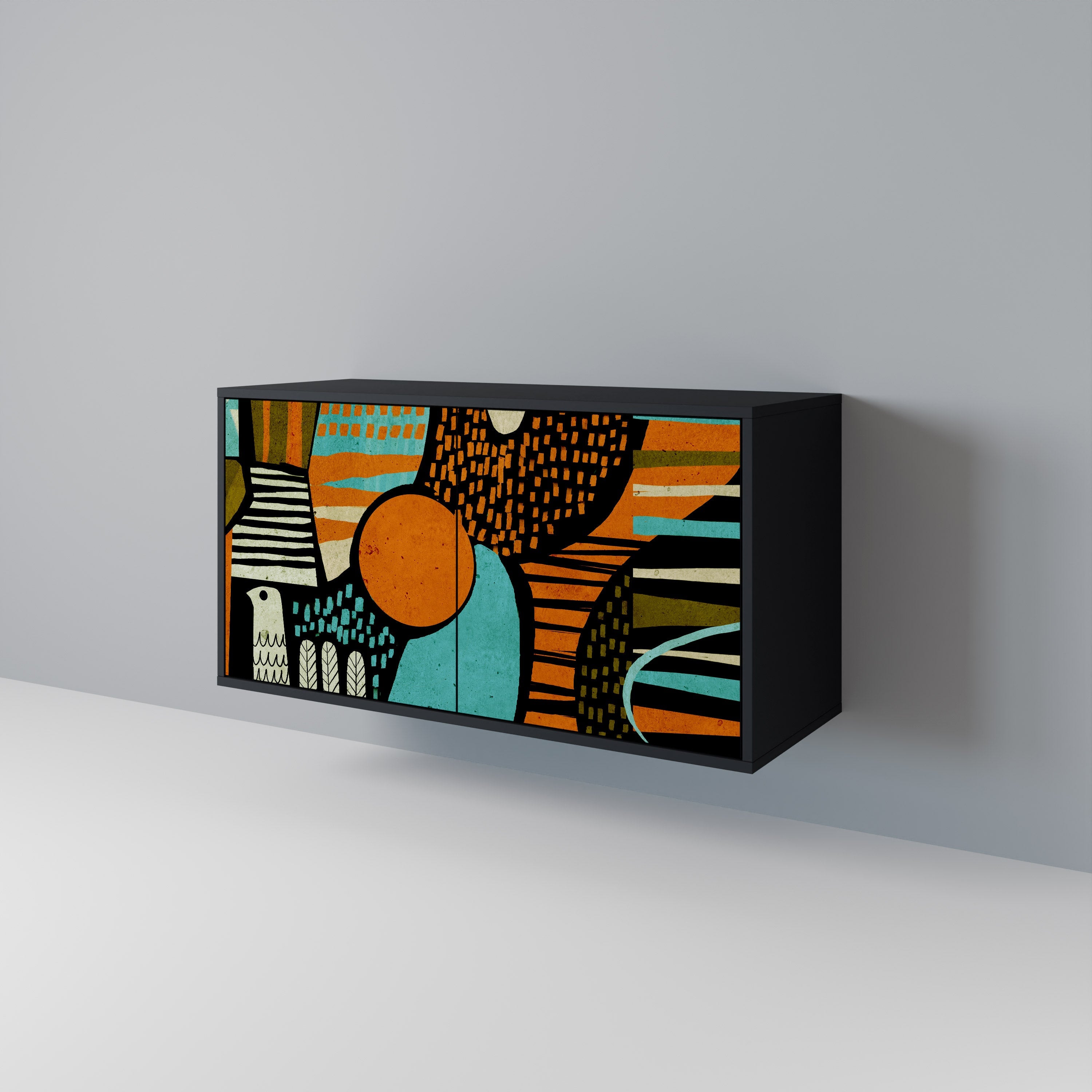 GEODE GLIMMER Aparador de 2 Portas em Acabamento Preto