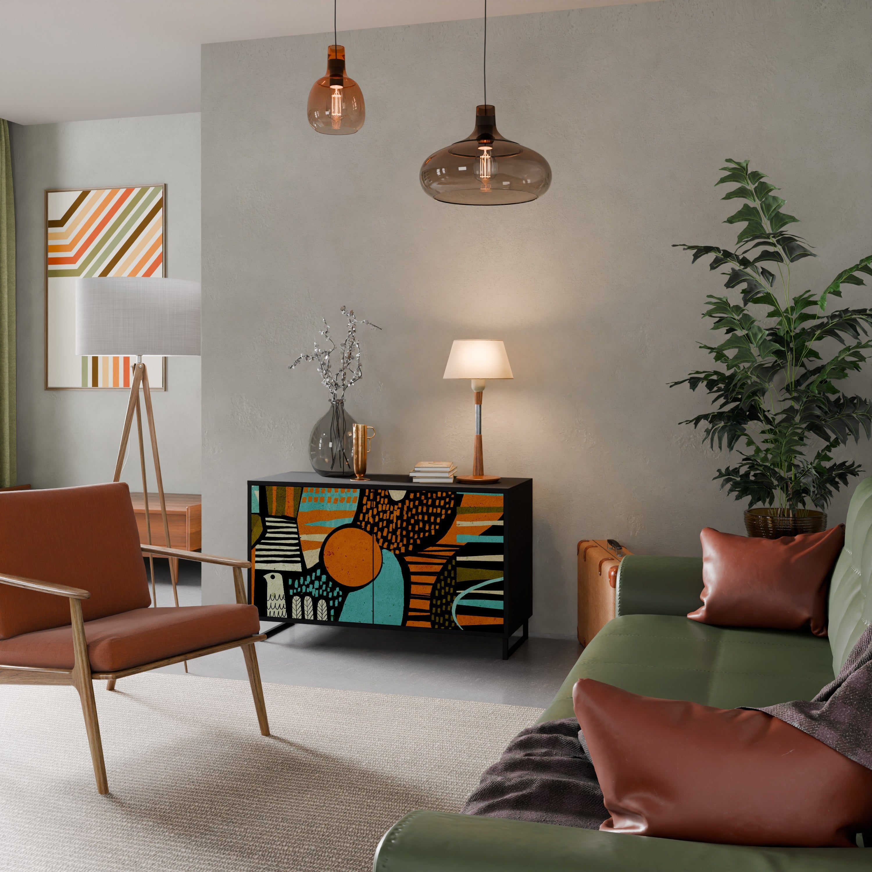 GEODE GLIMMER Aparador de 2 Portas em Acabamento Preto