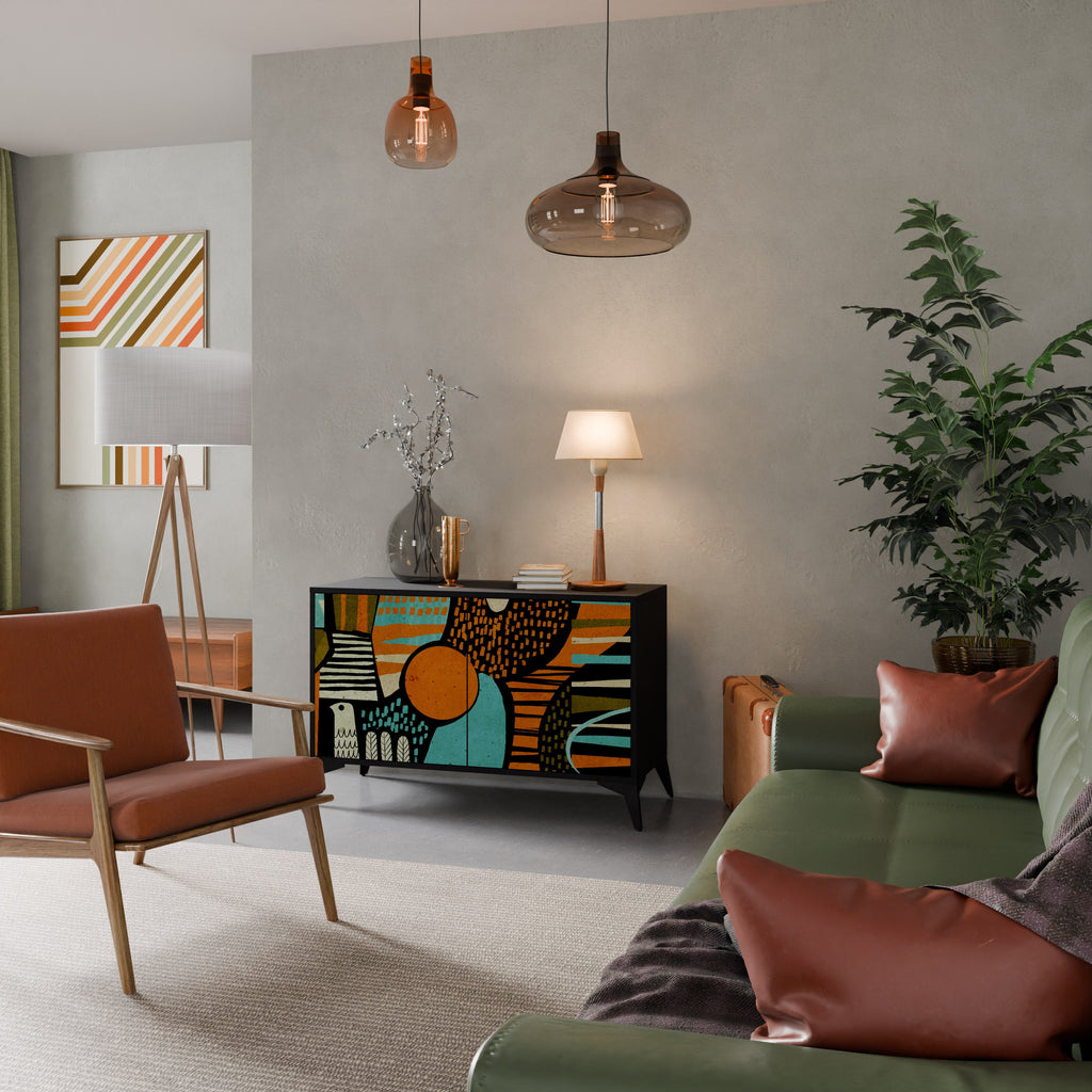 GEODE GLIMMER Aparador de 2 Portas em Acabamento Preto