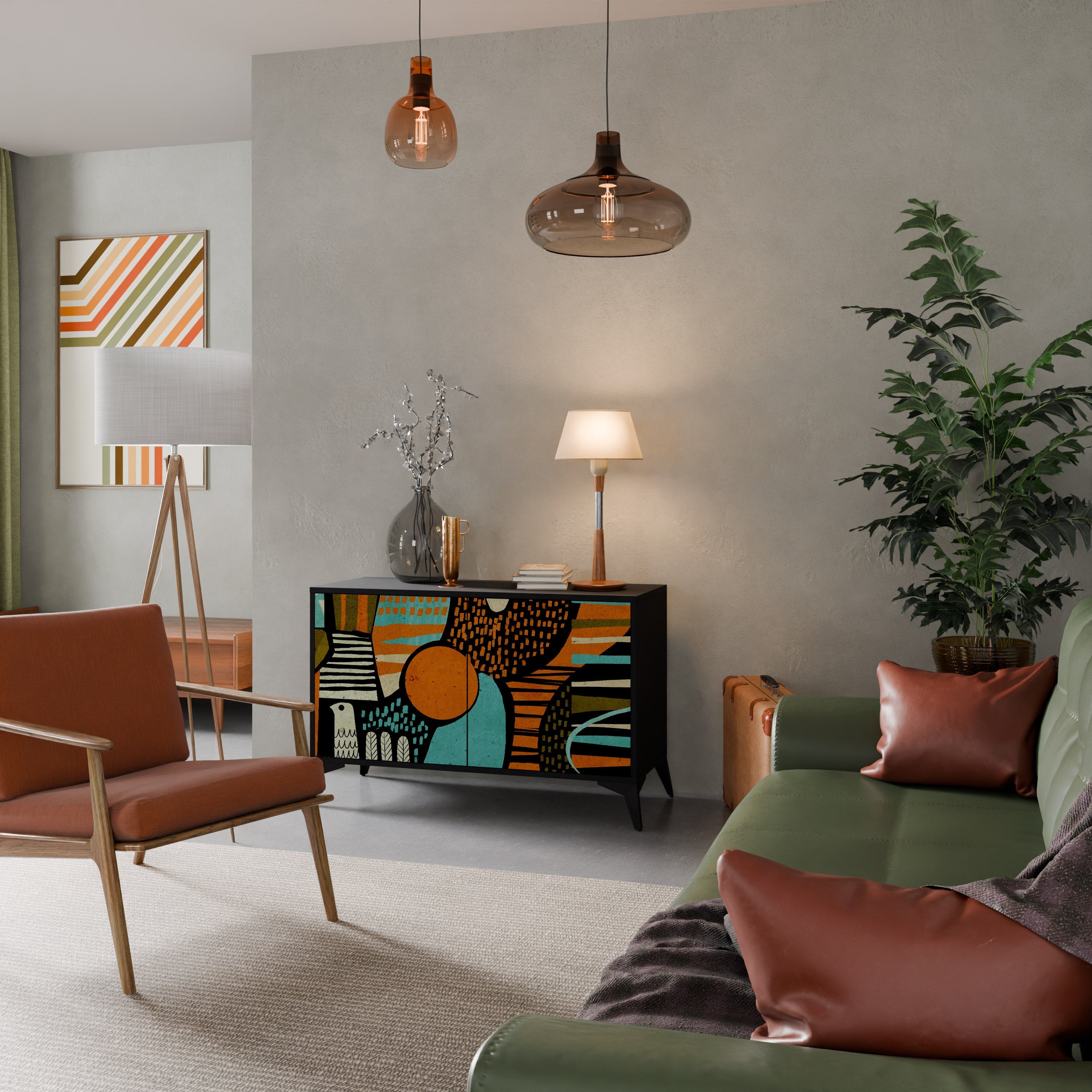 GEODE GLIMMER Aparador de 2 Portas em Acabamento Preto