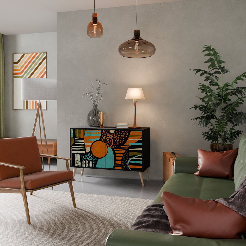 GEODE GLIMMER Aparador de 2 Portas em Acabamento Preto