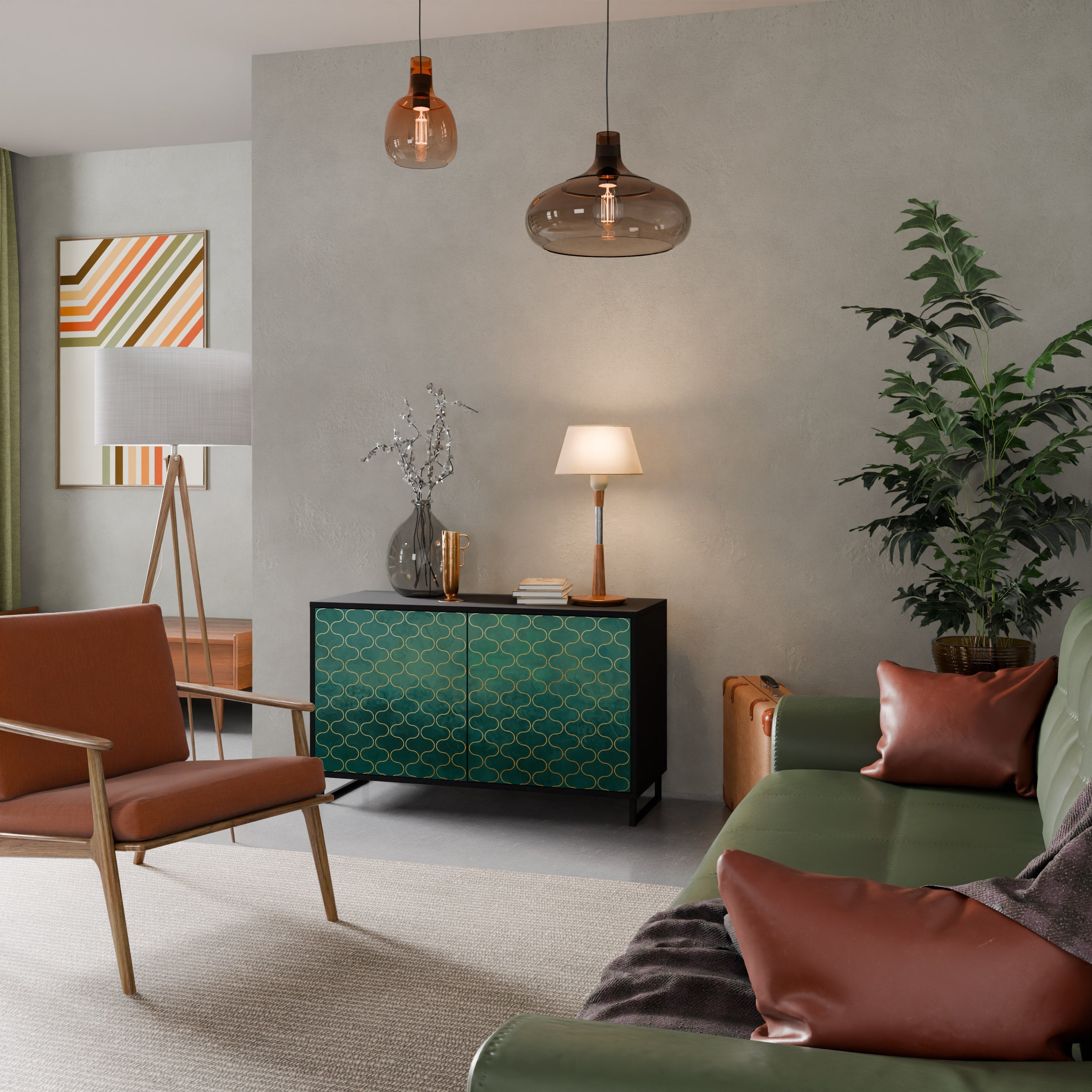 TESSELATED GREENERY Aparador de 2 Portas em Acabamento Preto