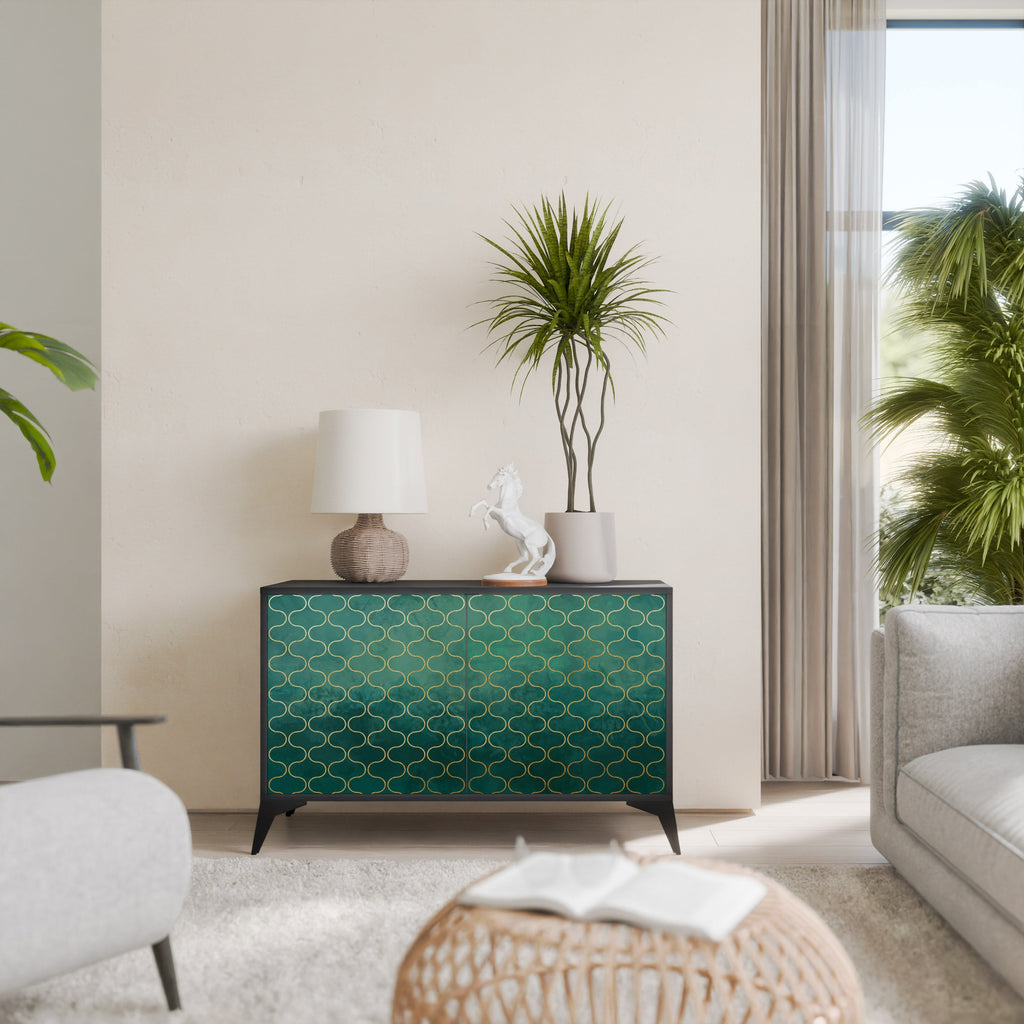 TESSELATED GREENERY Aparador de 2 Portas em Acabamento Preto