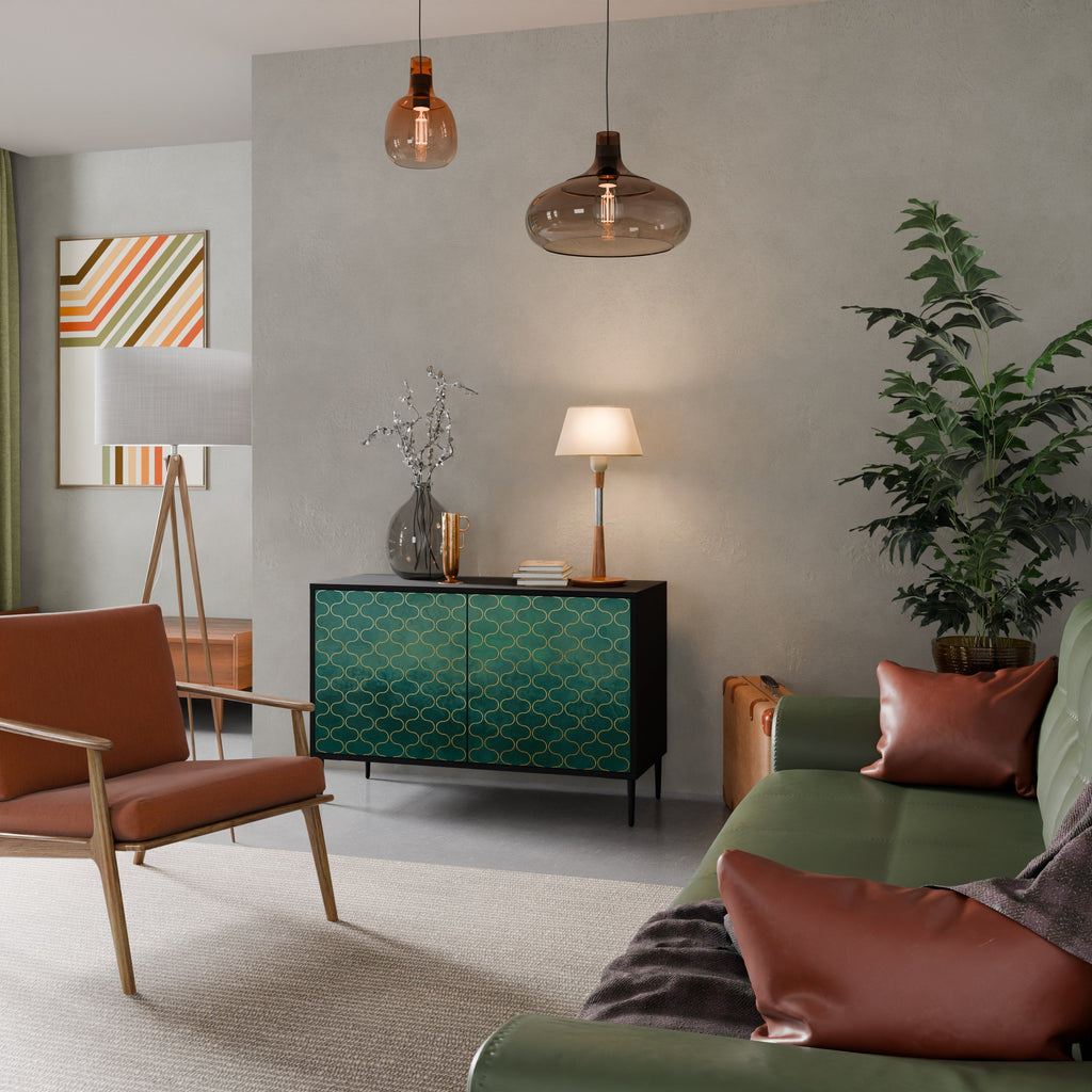 TESSELATED GREENERY Aparador de 2 Portas em Acabamento Preto