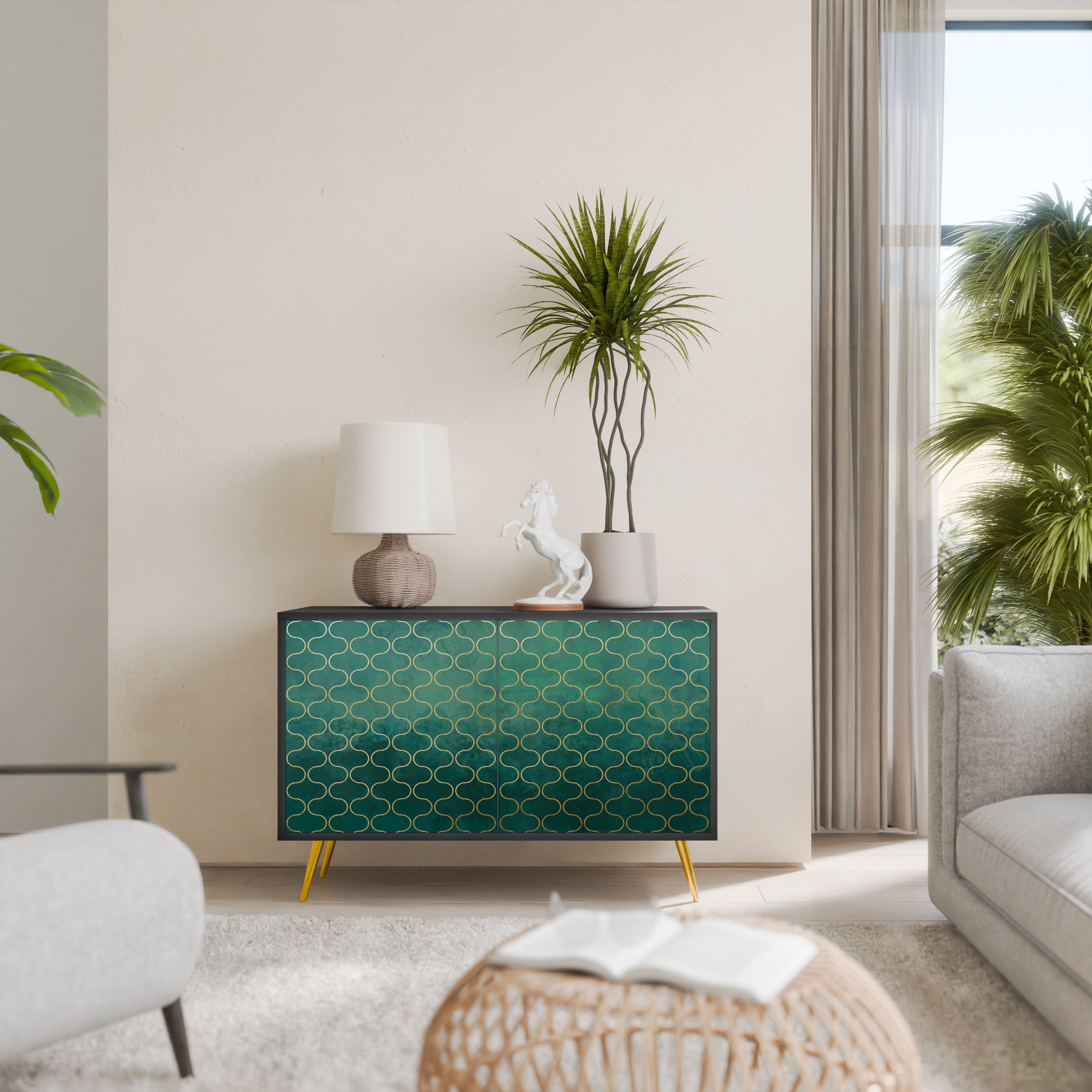 TESSELATED GREENERY Aparador de 2 Portas em Acabamento Preto