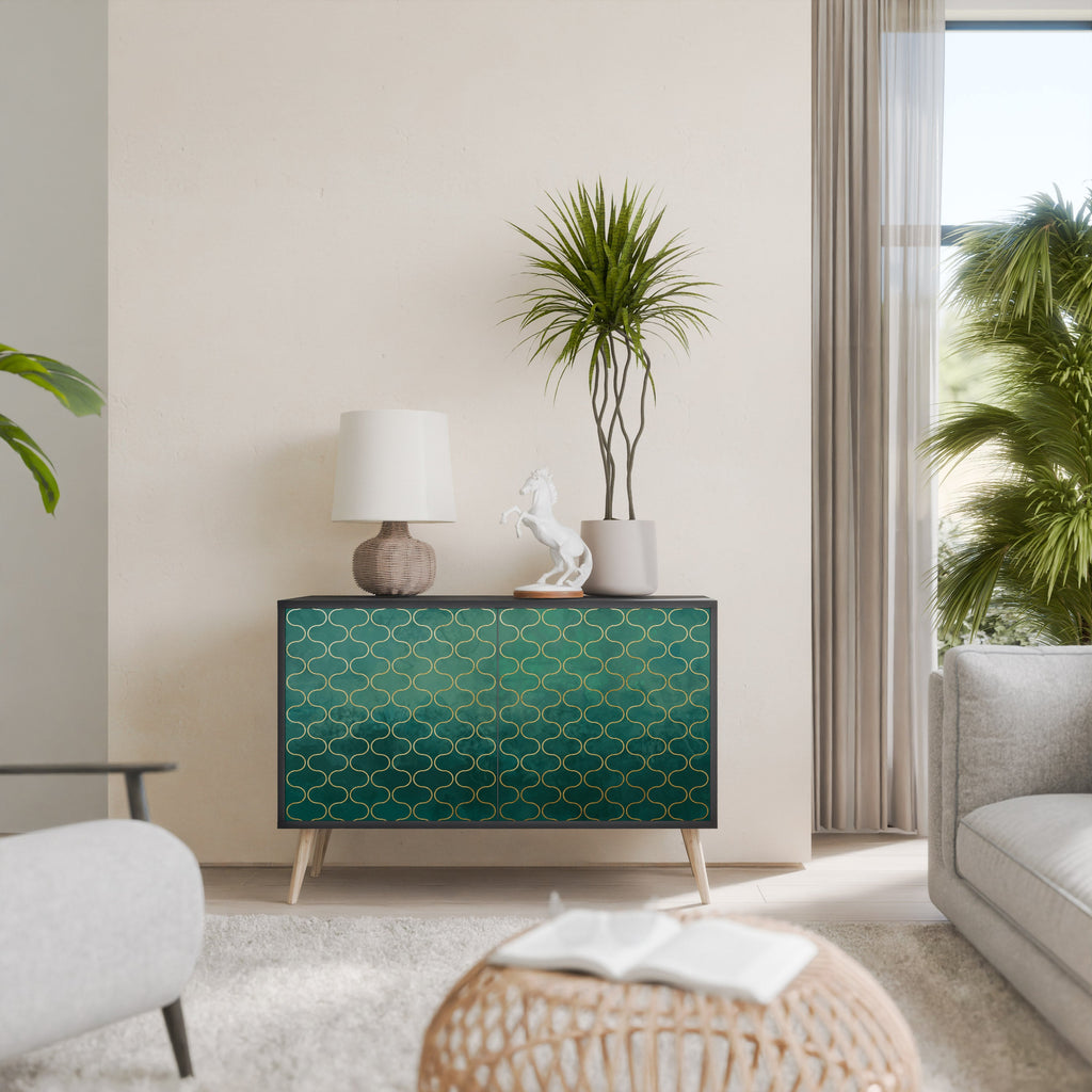 TESSELATED GREENERY Aparador de 2 Portas em Acabamento Preto