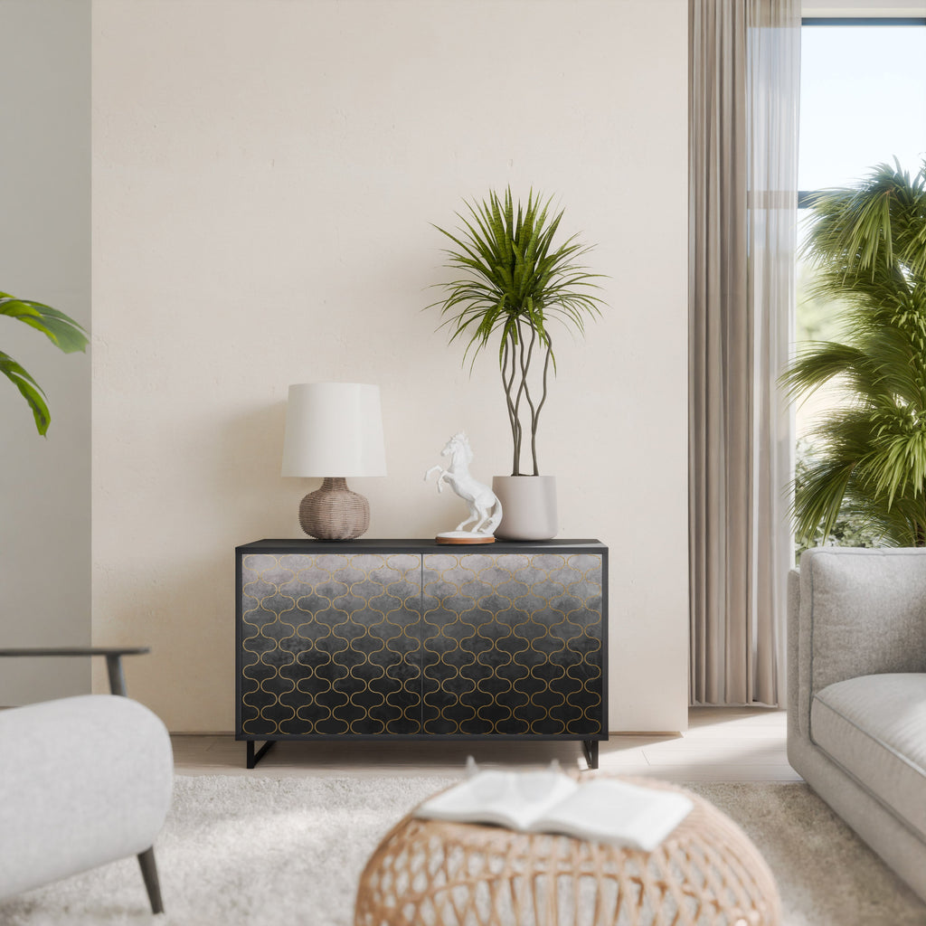 TESSELATED GRAYISH Aparador de 2 Portas em Acabamento Preto