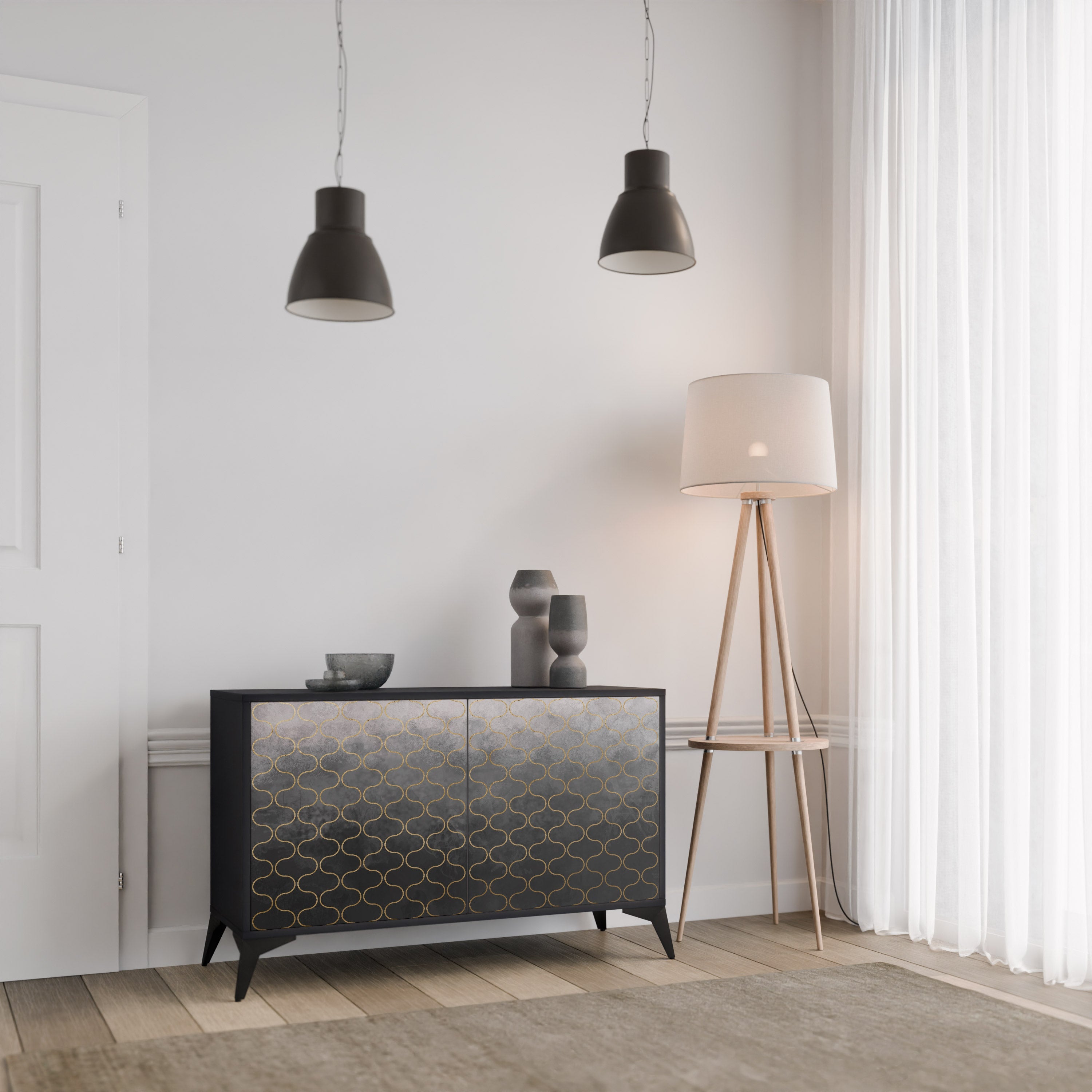 TESSELATED GRAYISH Aparador de 2 Portas em Acabamento Preto