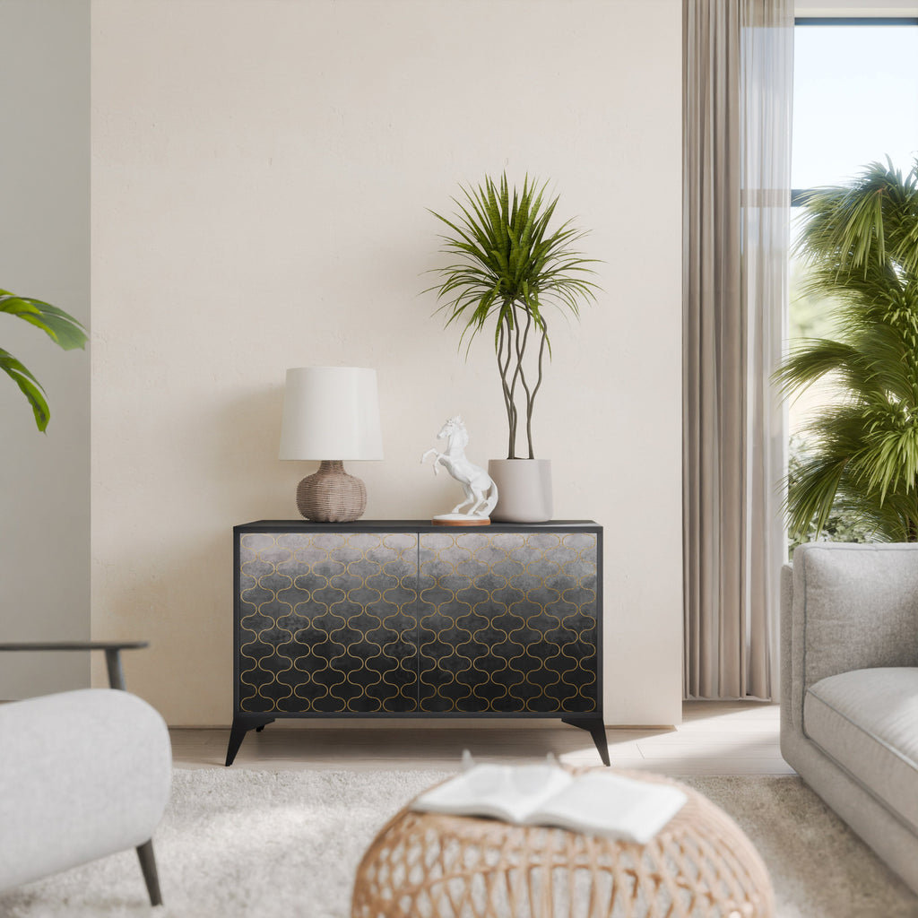 TESSELATED GRAYISH Aparador de 2 Portas em Acabamento Preto