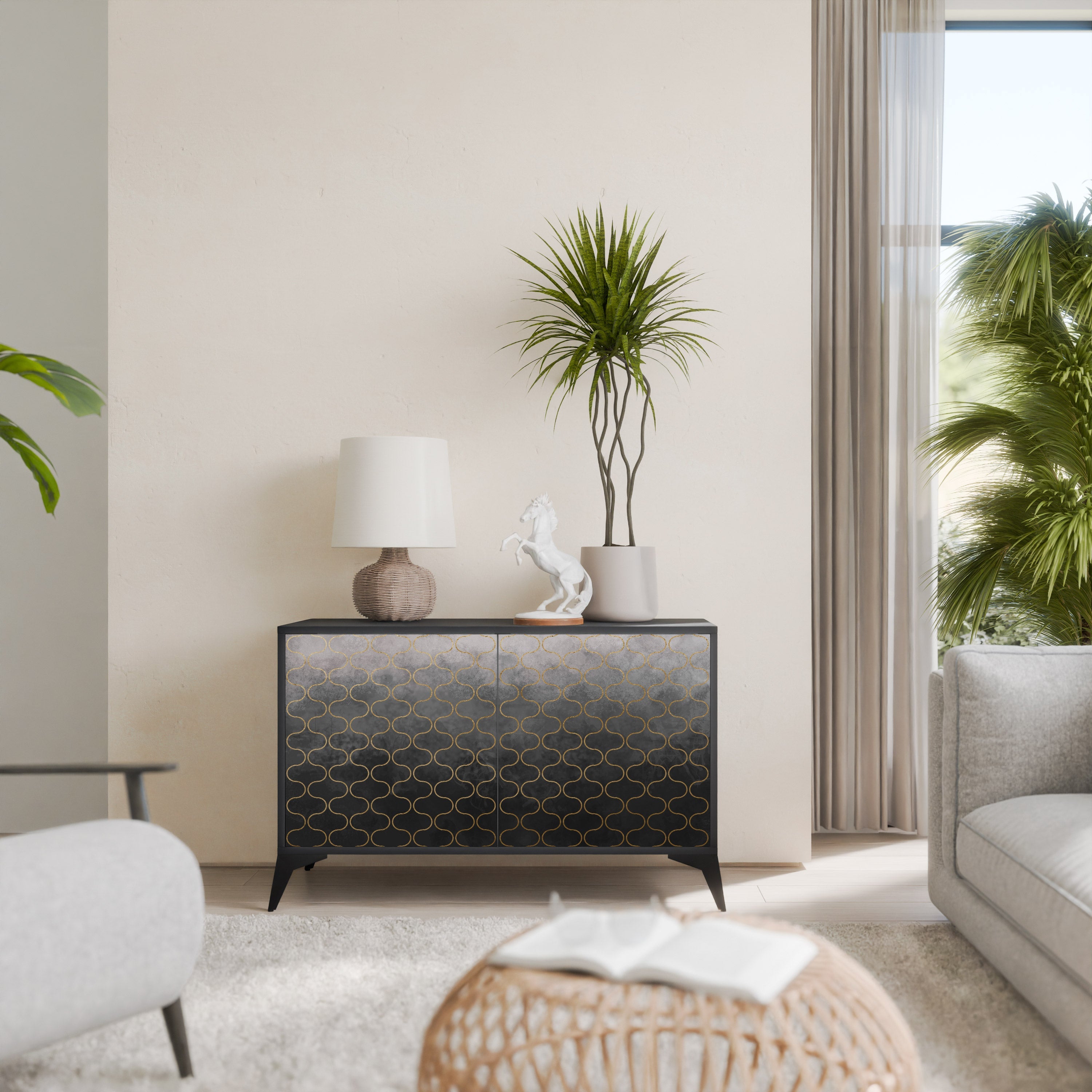TESSELATED GRAYISH Aparador de 2 Portas em Acabamento Preto
