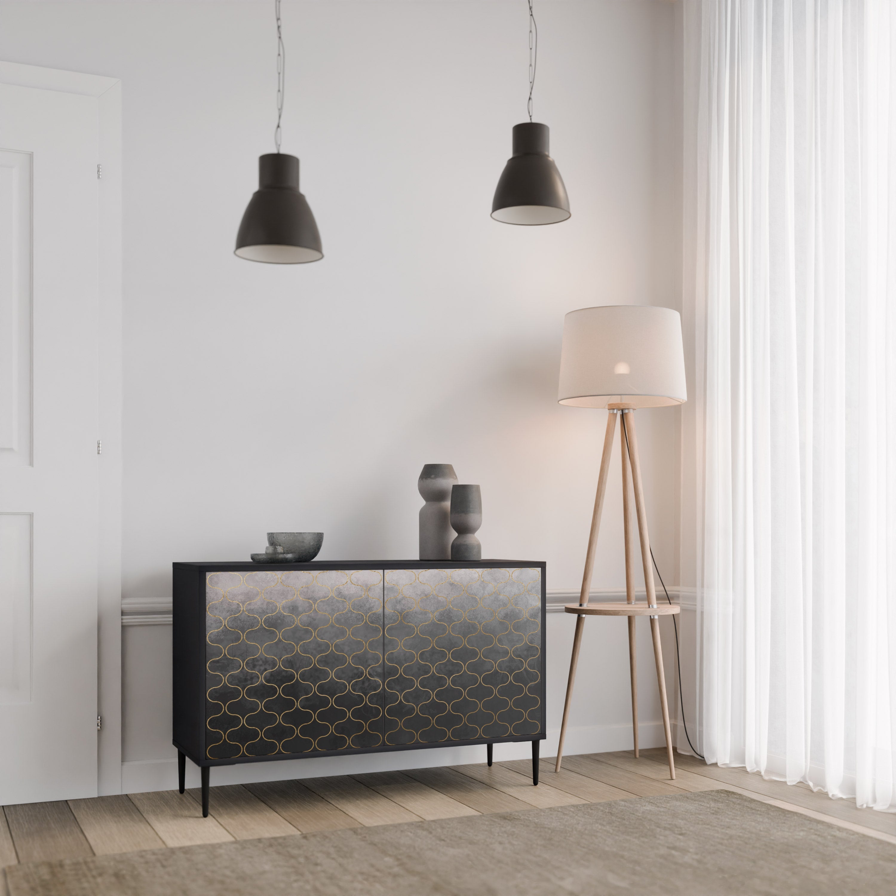 TESSELATED GRAYISH Aparador de 2 Portas em Acabamento Preto