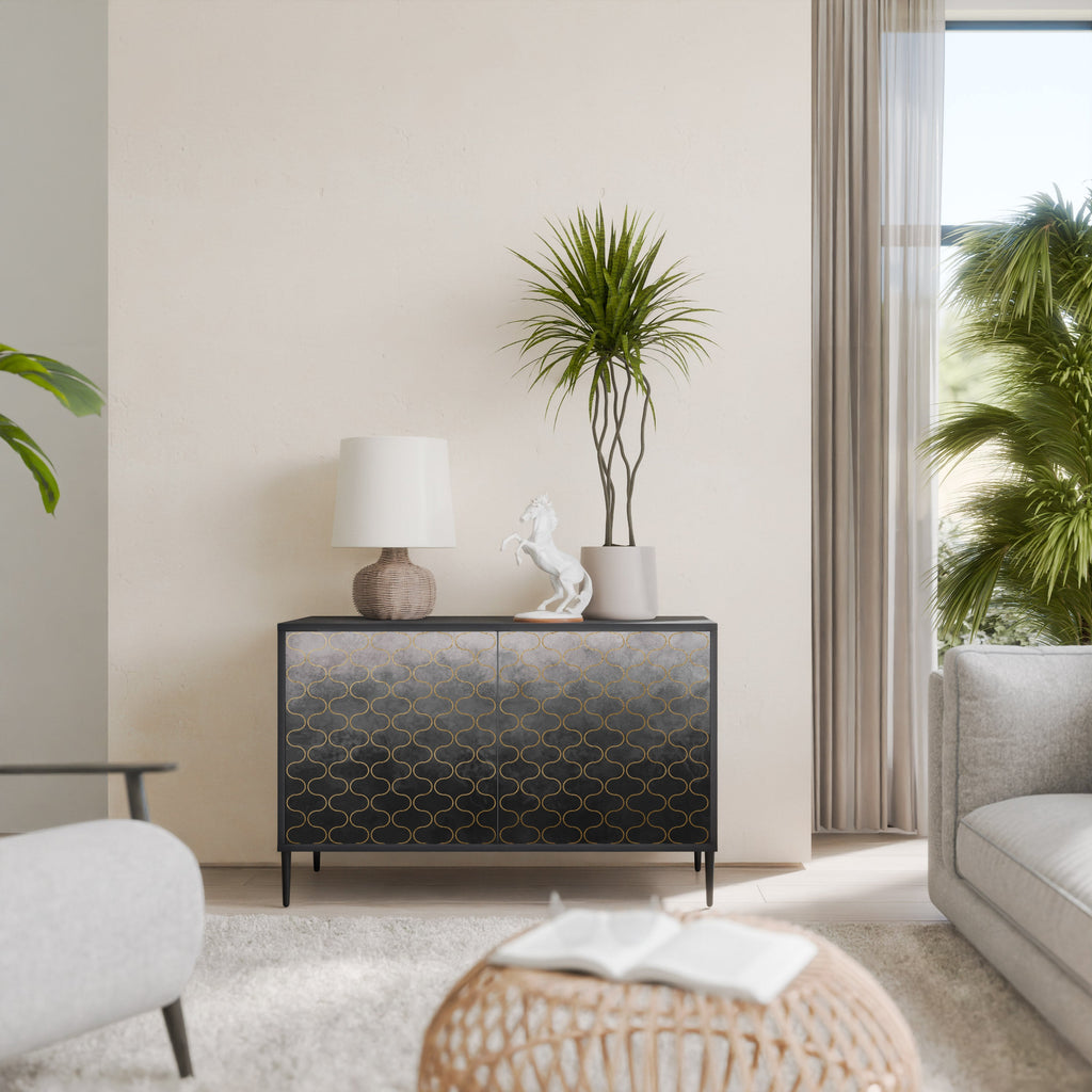 TESSELATED GRAYISH Aparador de 2 Portas em Acabamento Preto