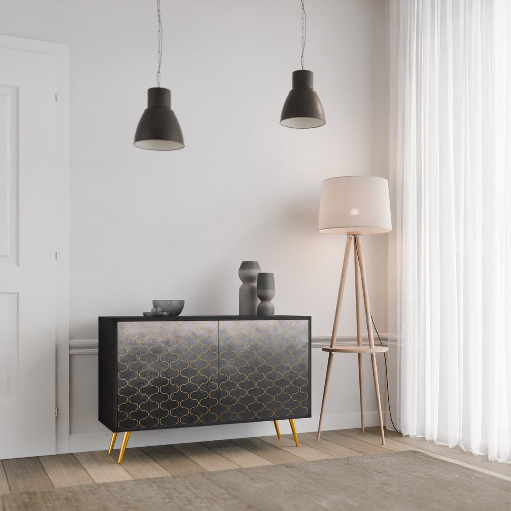 TESSELATED GRAYISH Aparador de 2 Portas em Acabamento Preto