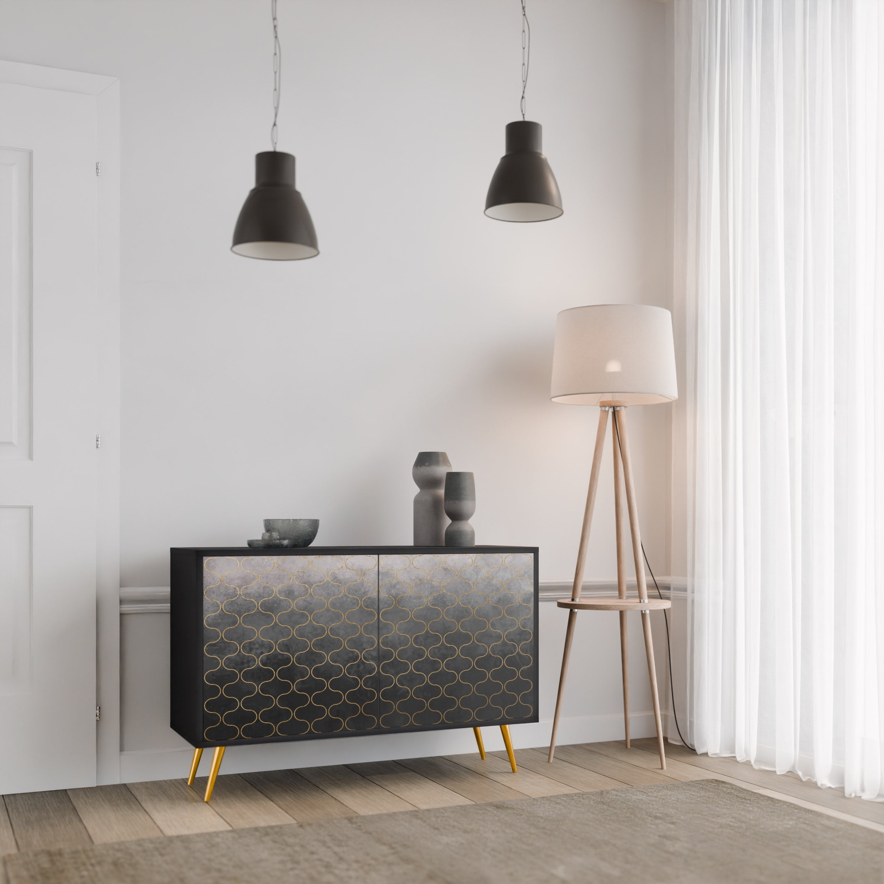 TESSELATED GRAYISH Aparador de 2 Portas em Acabamento Preto