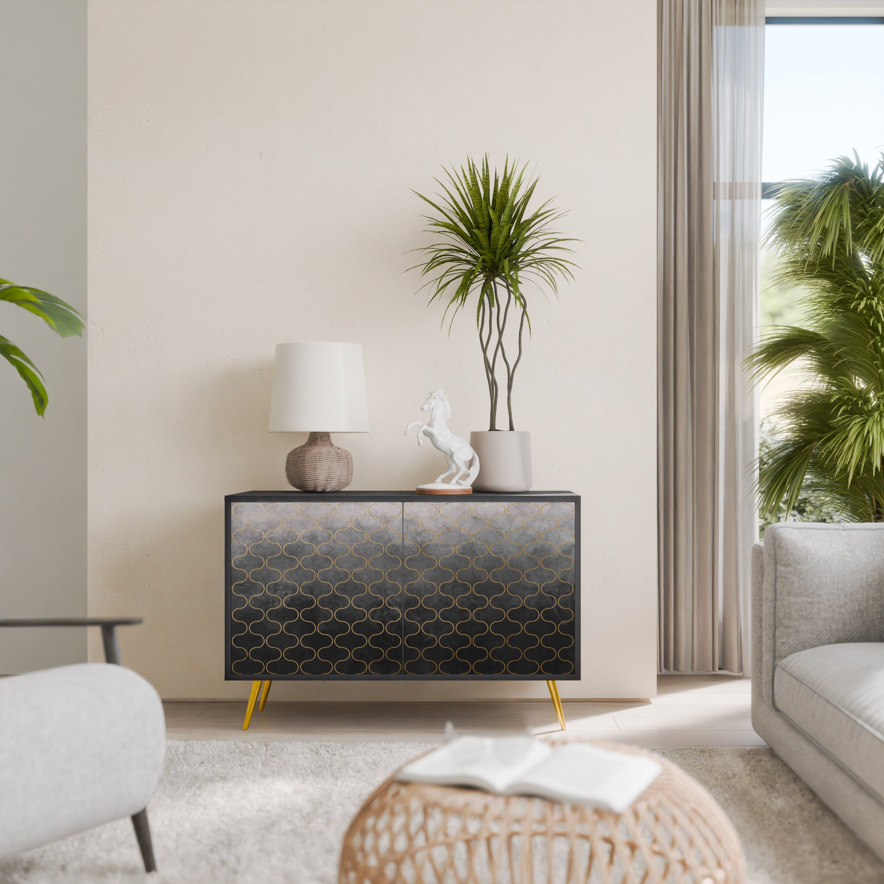 TESSELATED GRAYISH Aparador de 2 Portas em Acabamento Preto