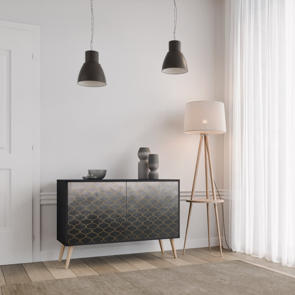TESSELATED GRAYISH Aparador de 2 Portas em Acabamento Preto
