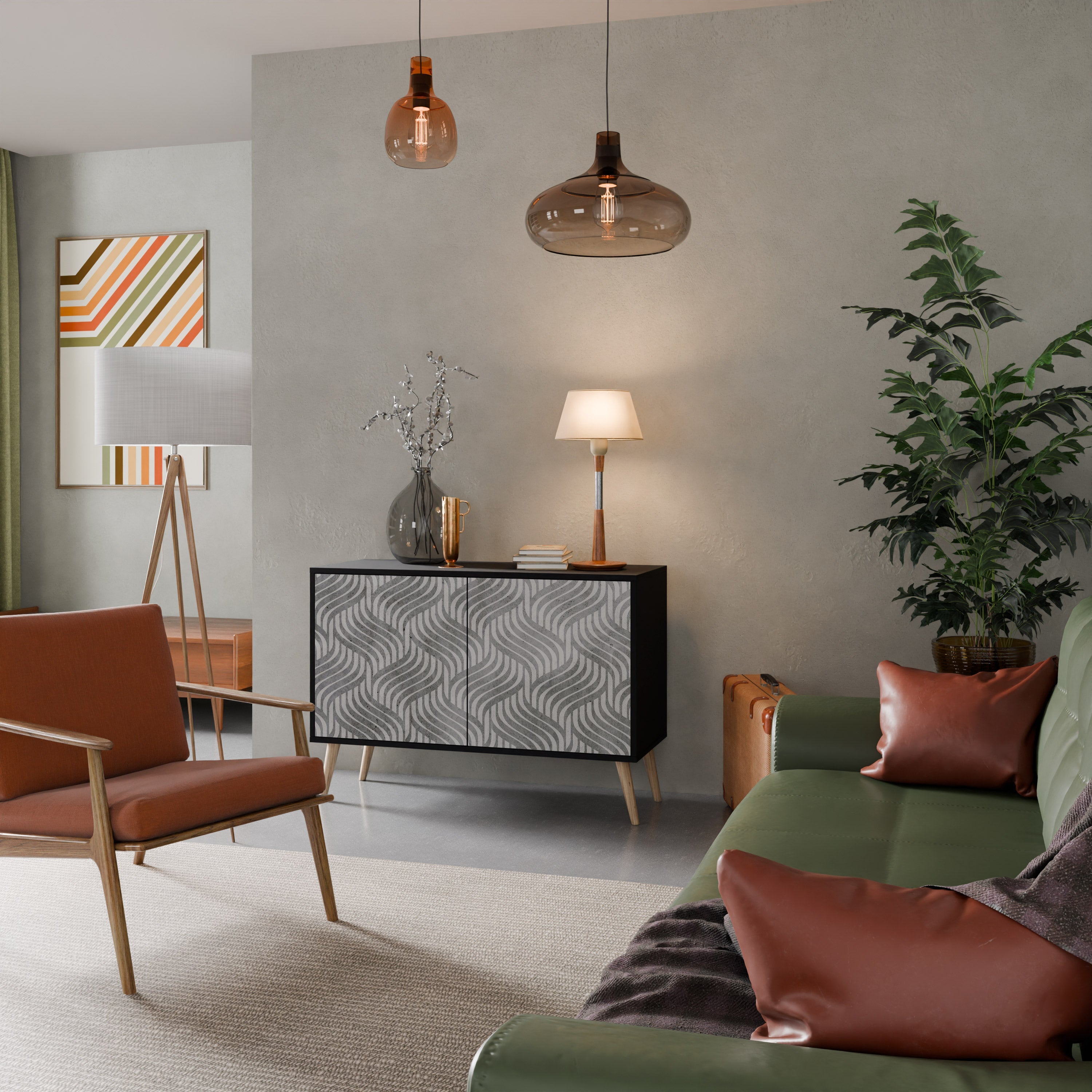 CONCRETE MOVEMENT Aparador de 2 Portas em Acabamento Preto