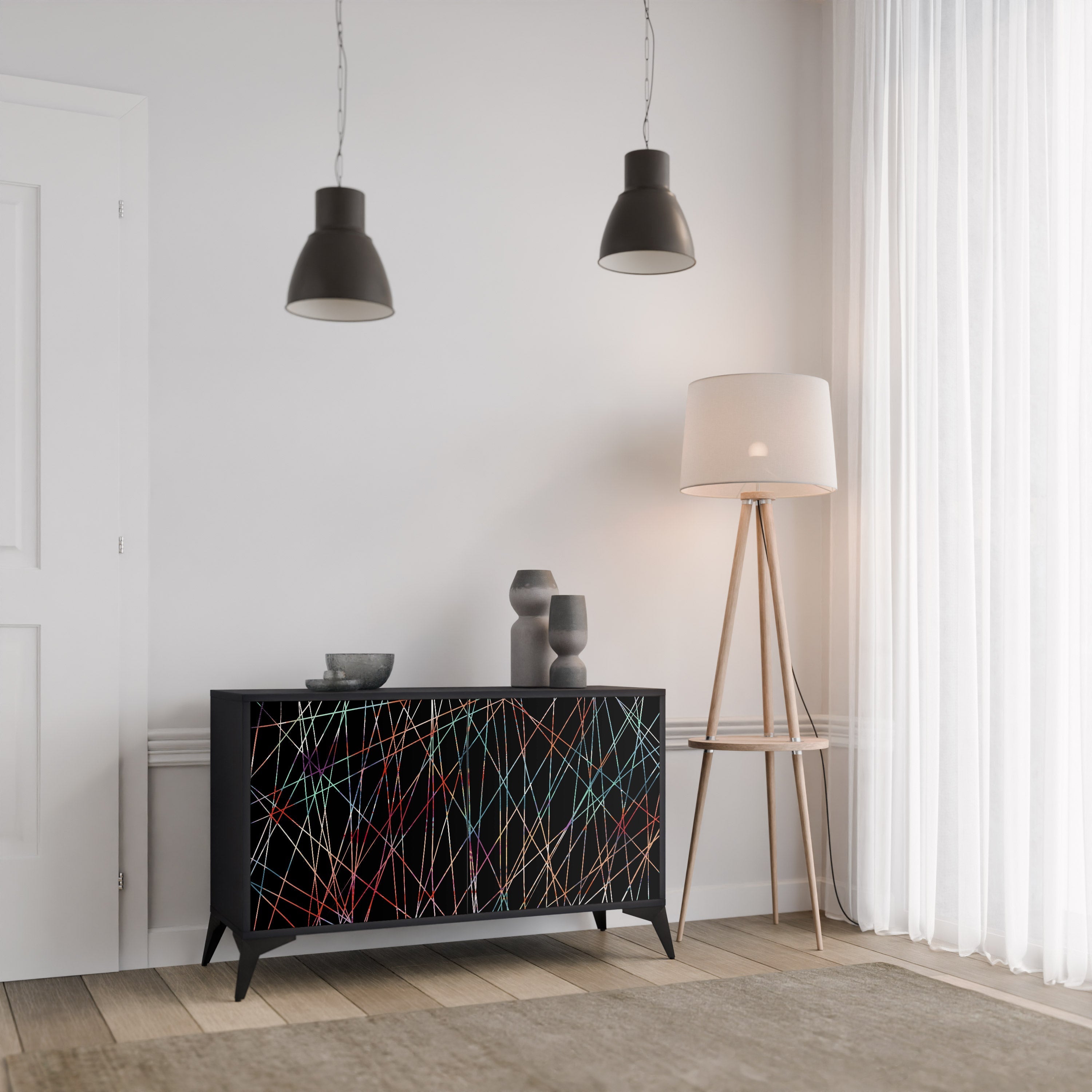 LUMINOUS SNARE Aparador de 2 Portas em Acabamento Preto