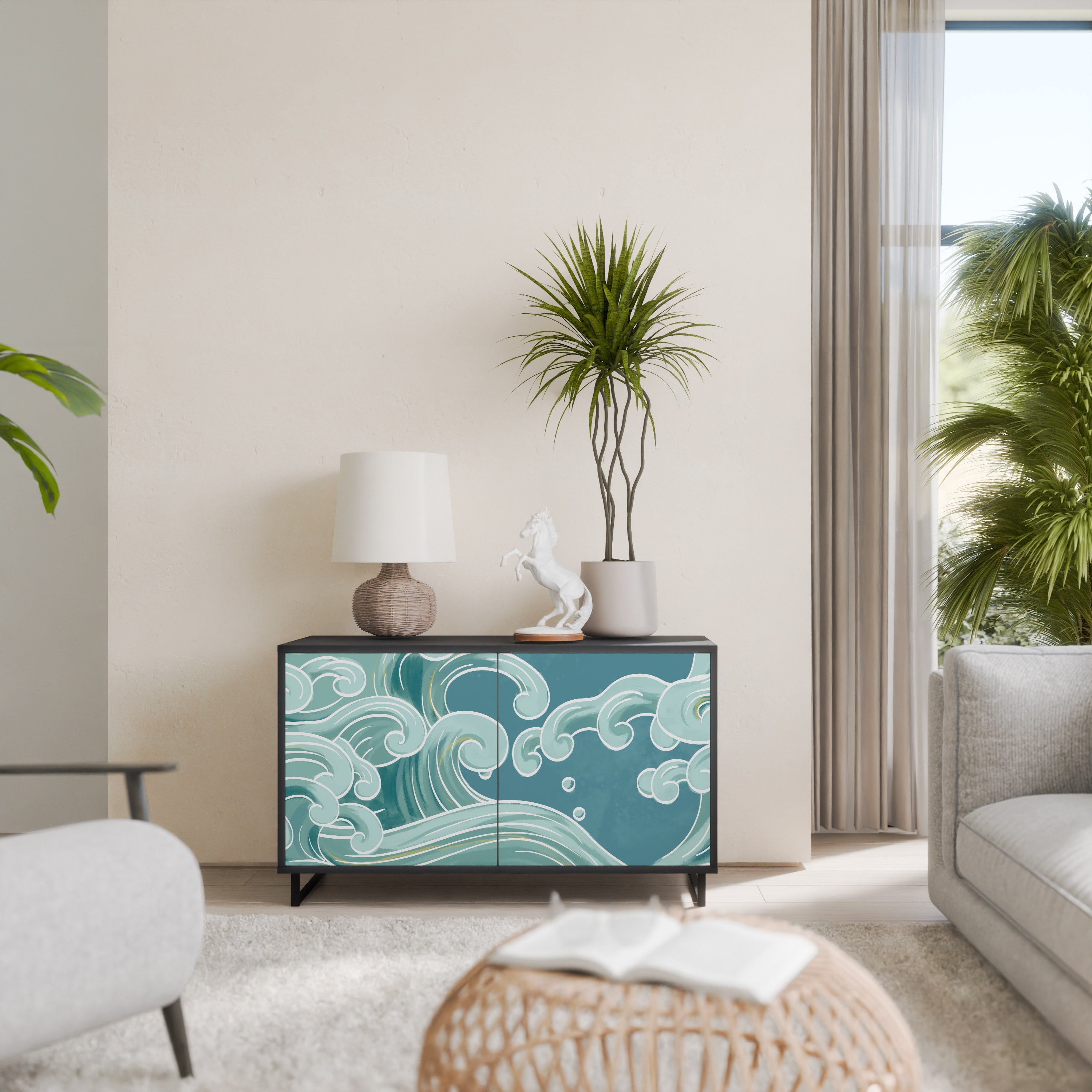 ASIAN SWAY Aparador de 2 Portas em Acabamento Preto