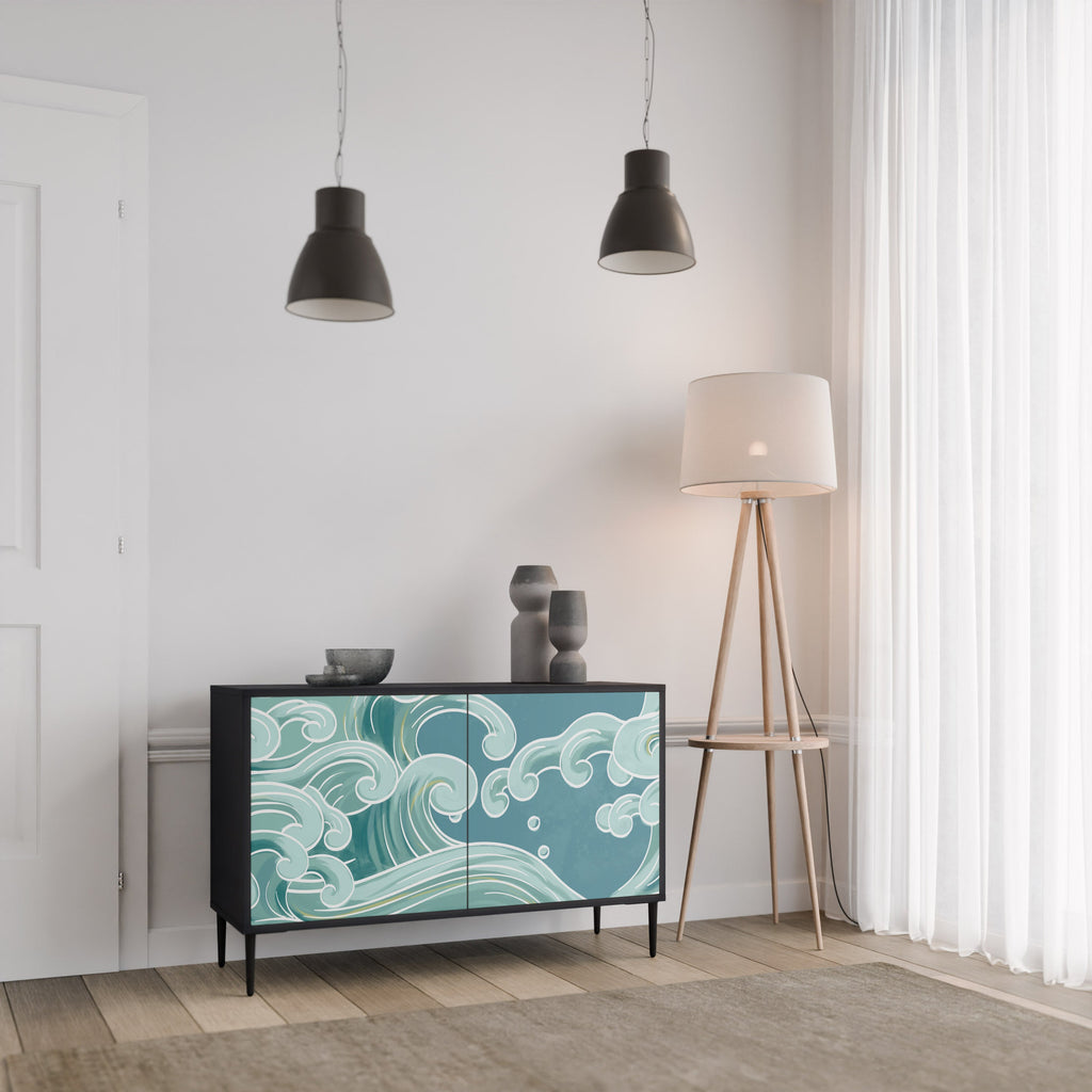 ASIAN SWAY Aparador de 2 Portas em Acabamento Preto