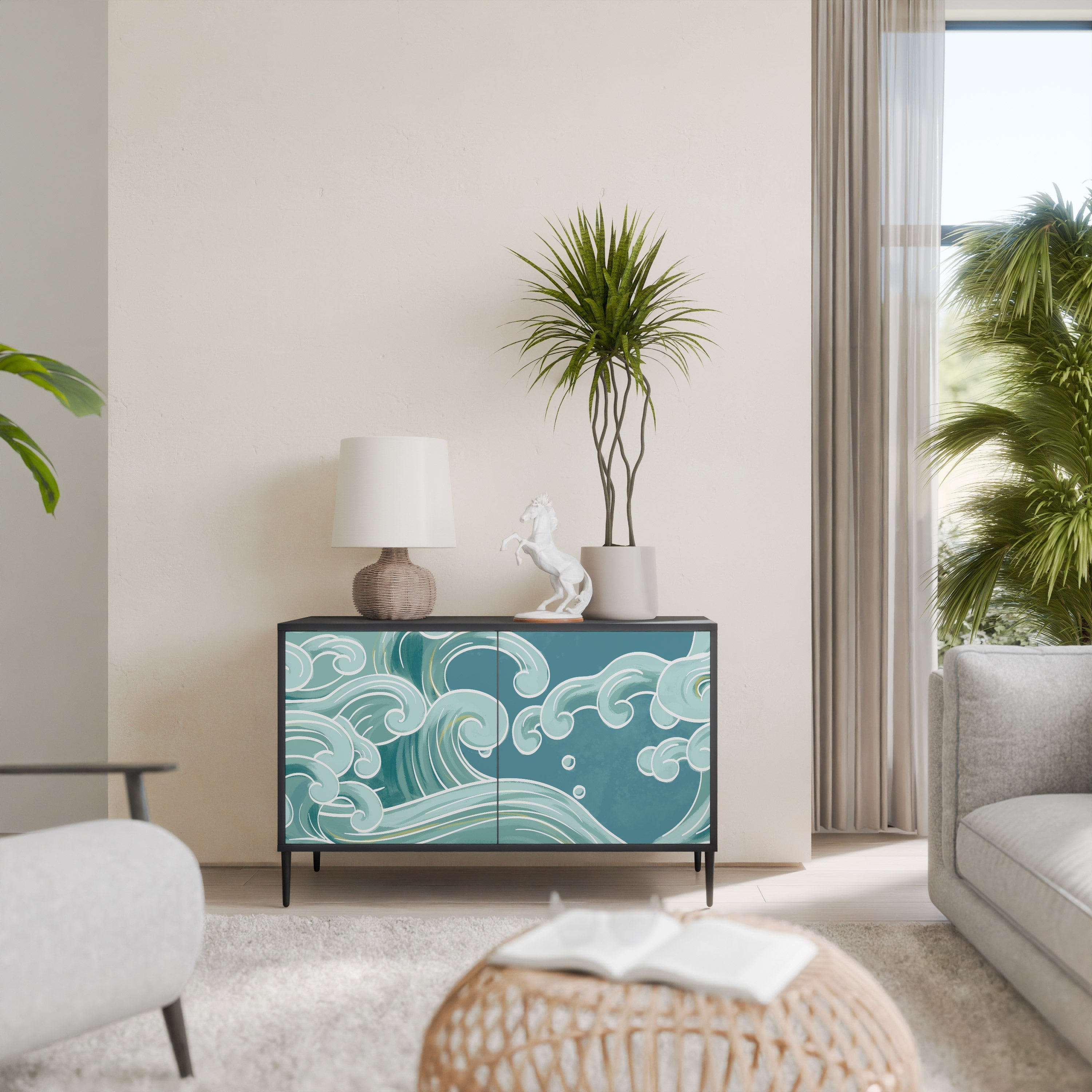 ASIAN SWAY Aparador de 2 Portas em Acabamento Preto