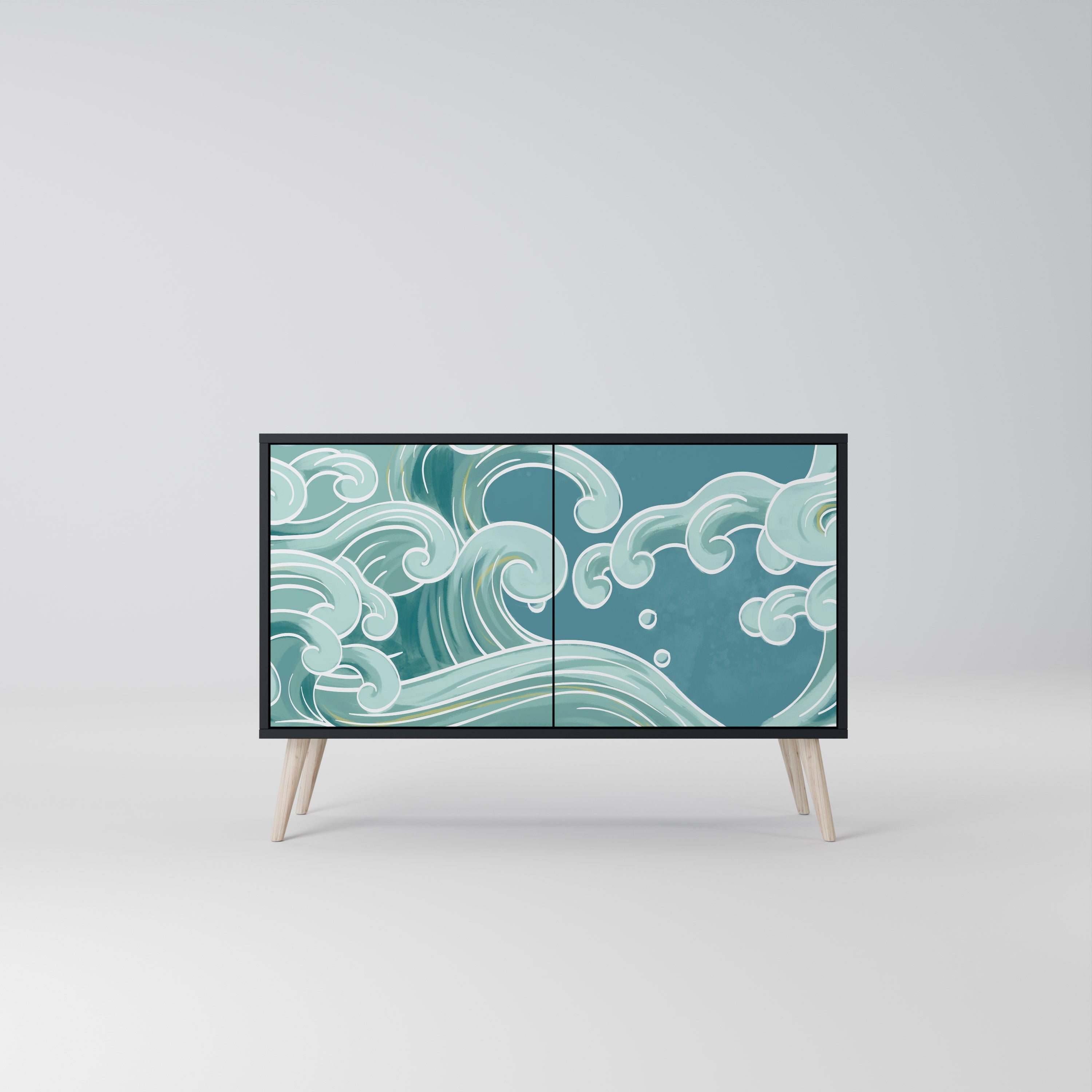 ASIAN SWAY Aparador de 2 Portas em Acabamento Preto