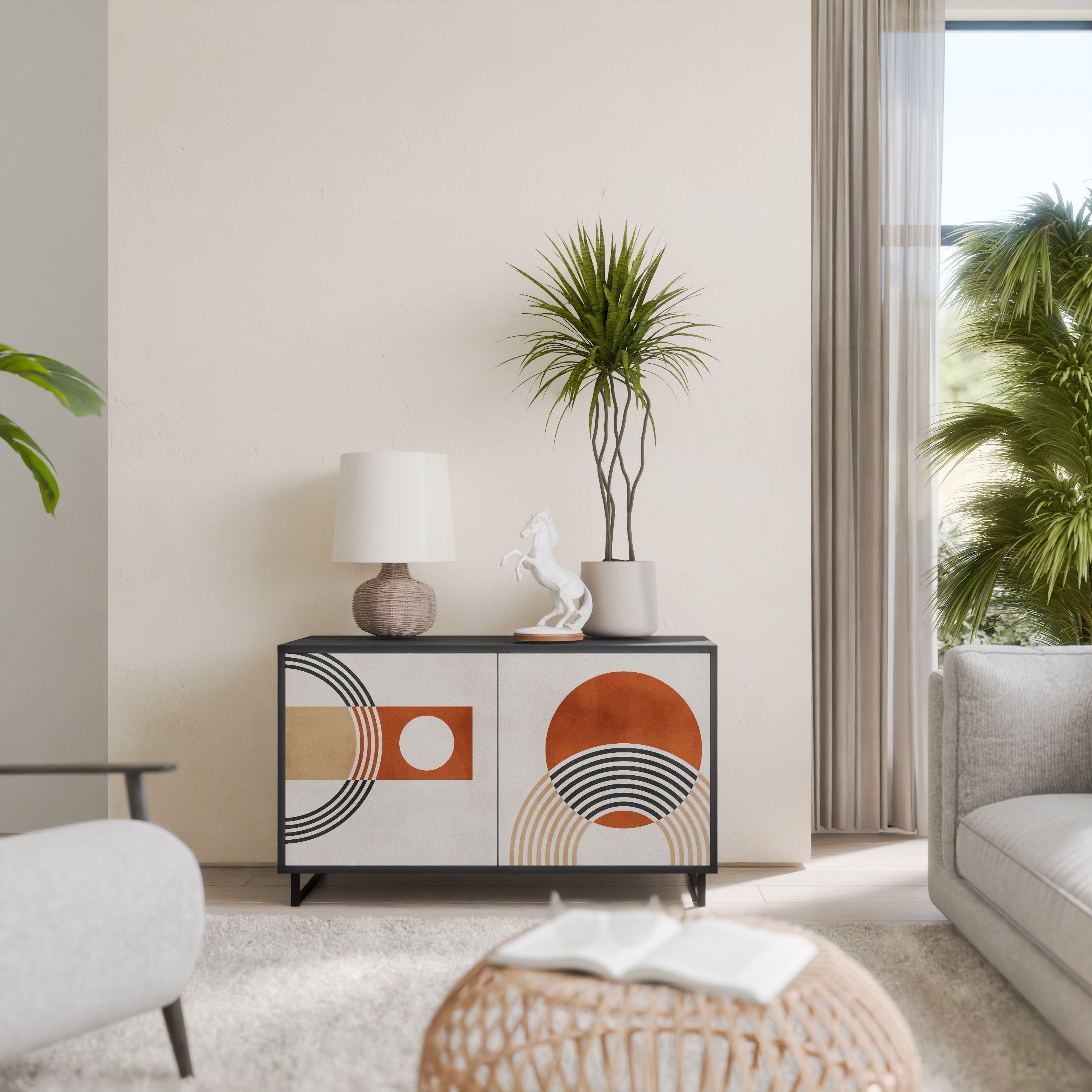 SPACE AROUND Aparador de 2 Portas em Acabamento Preto