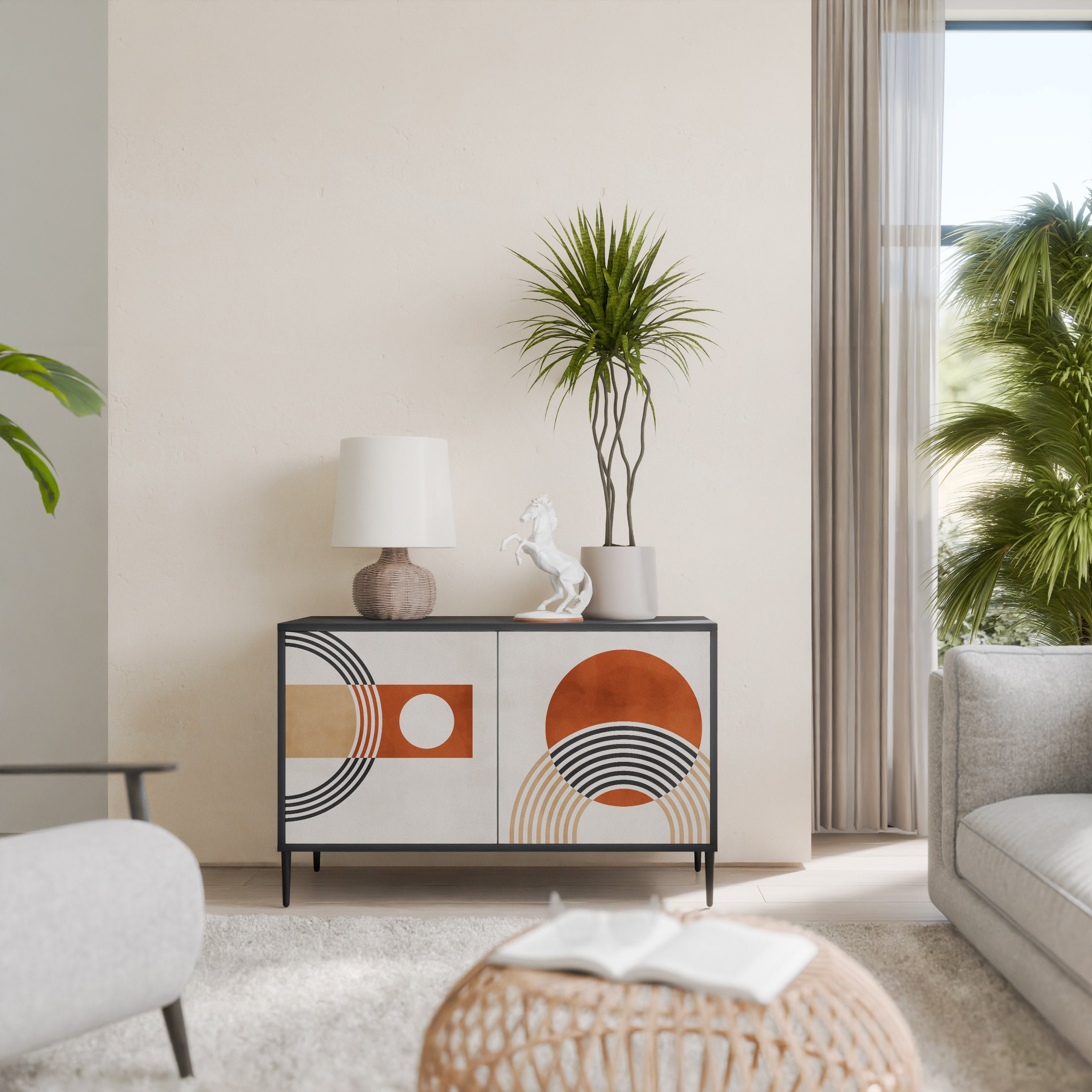 SPACE AROUND Aparador de 2 Portas em Acabamento Preto