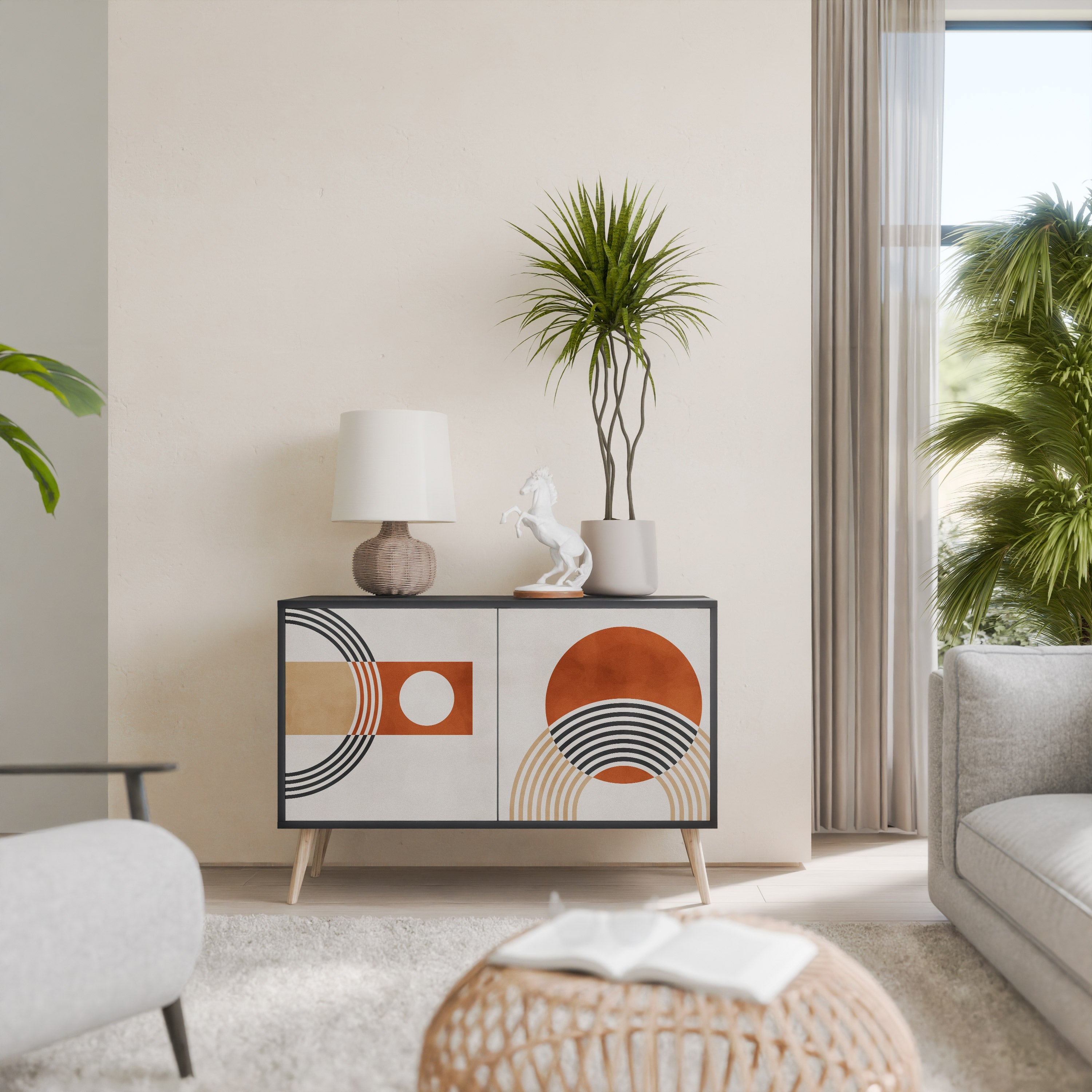 SPACE AROUND Aparador de 2 Portas em Acabamento Preto