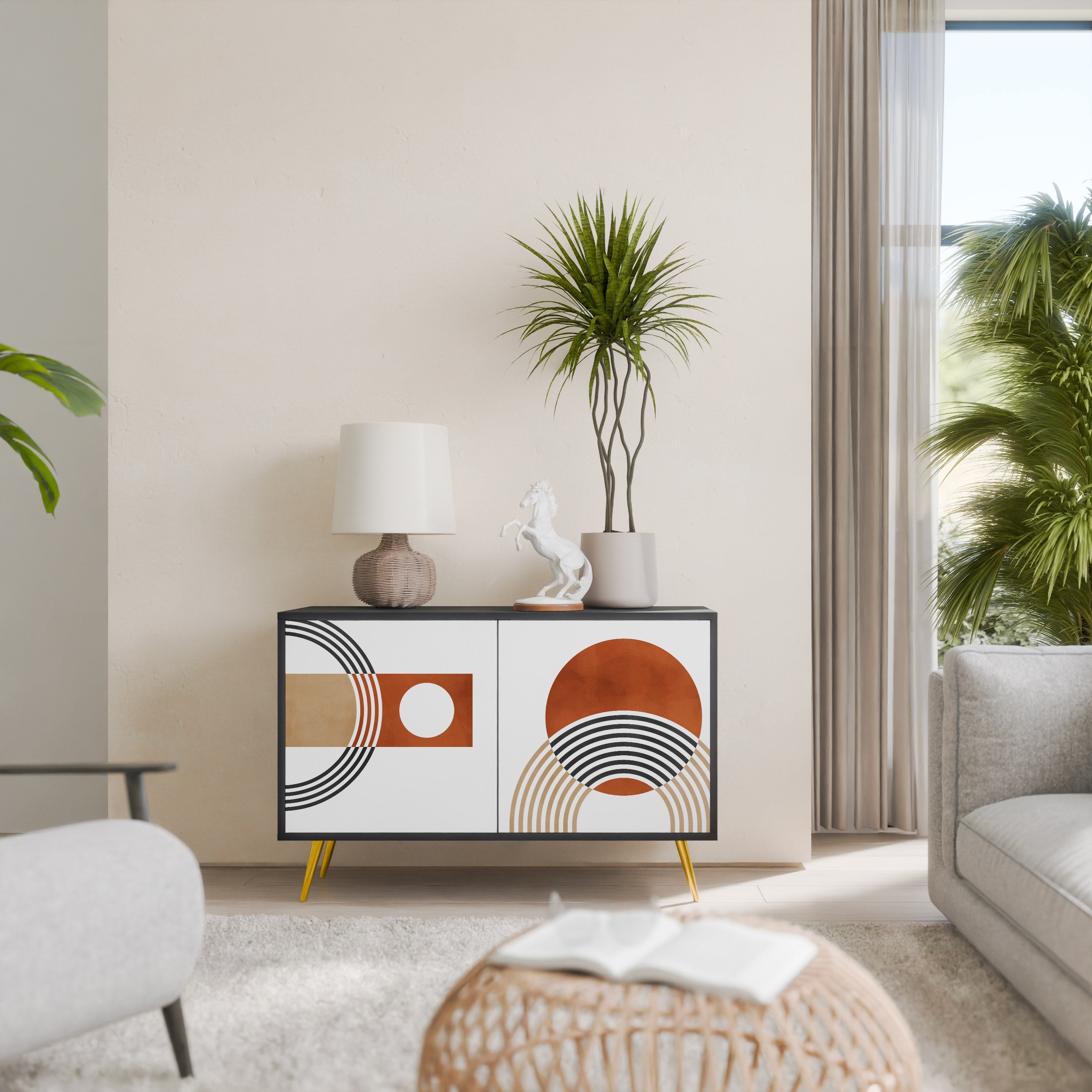 CIRCLE RHYTM Aparador de 2 Portas em Acabamento Preto