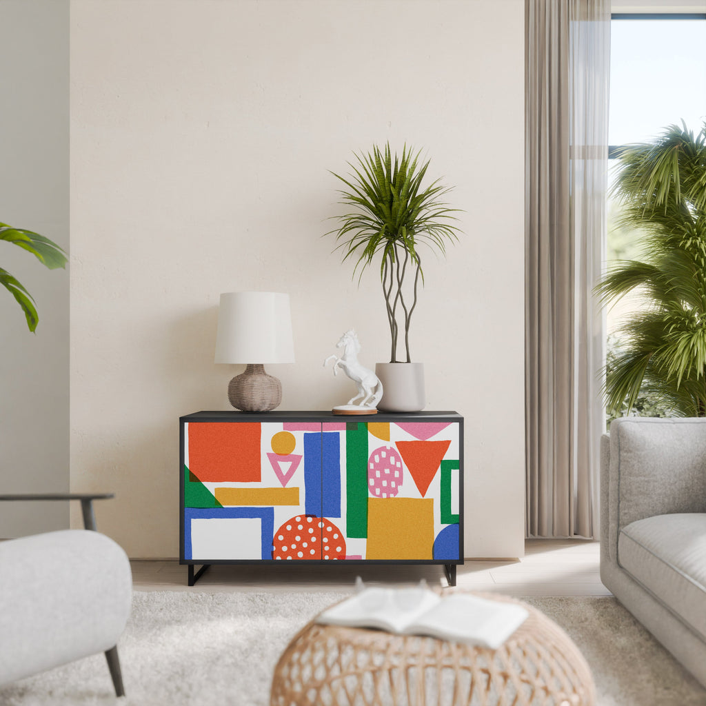 GEOMETRIC GLIMMER Aparador de 2 Portas em Acabamento Preto