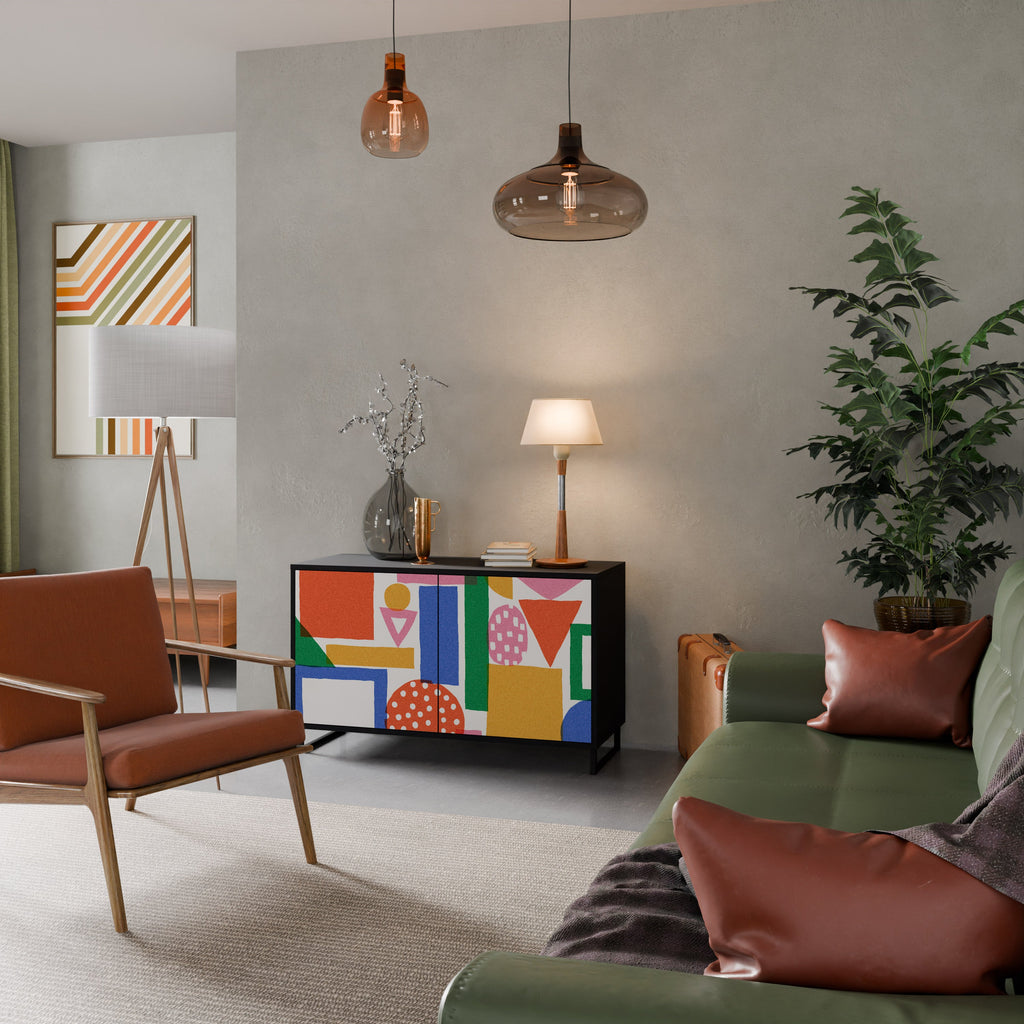 GEOMETRIC GLIMMER Aparador de 2 Portas em Acabamento Preto