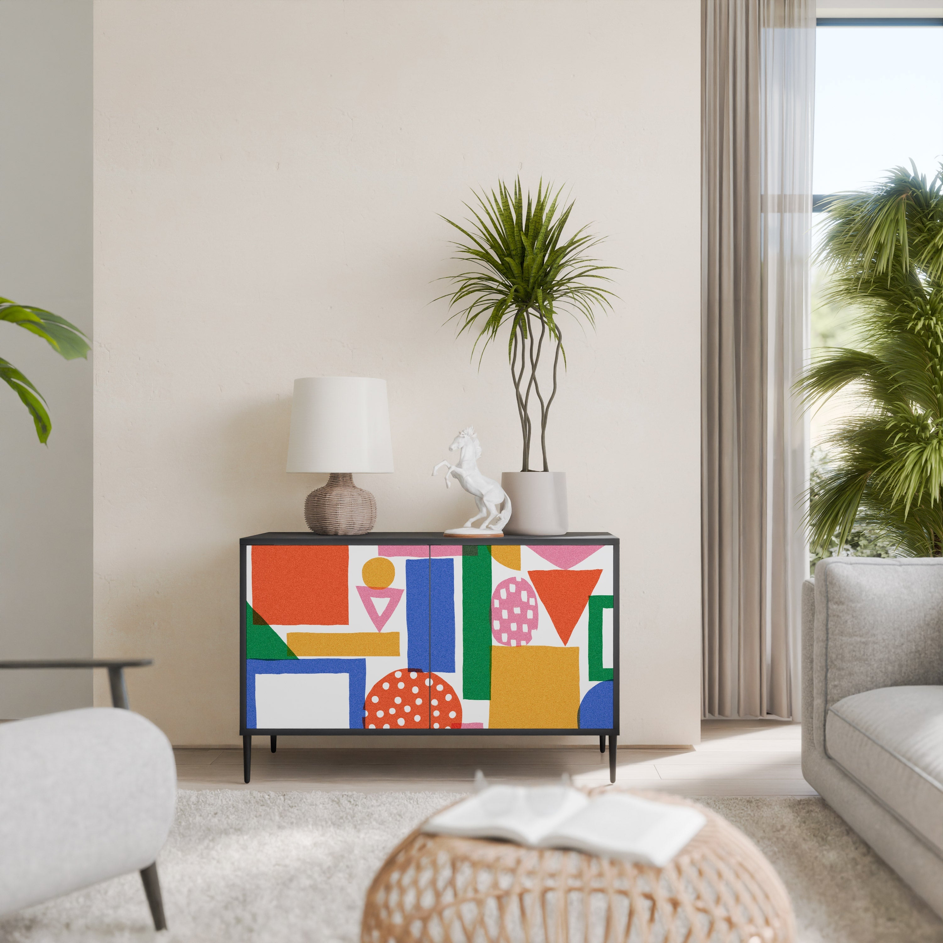 GEOMETRIC GLIMMER Aparador de 2 Portas em Acabamento Preto