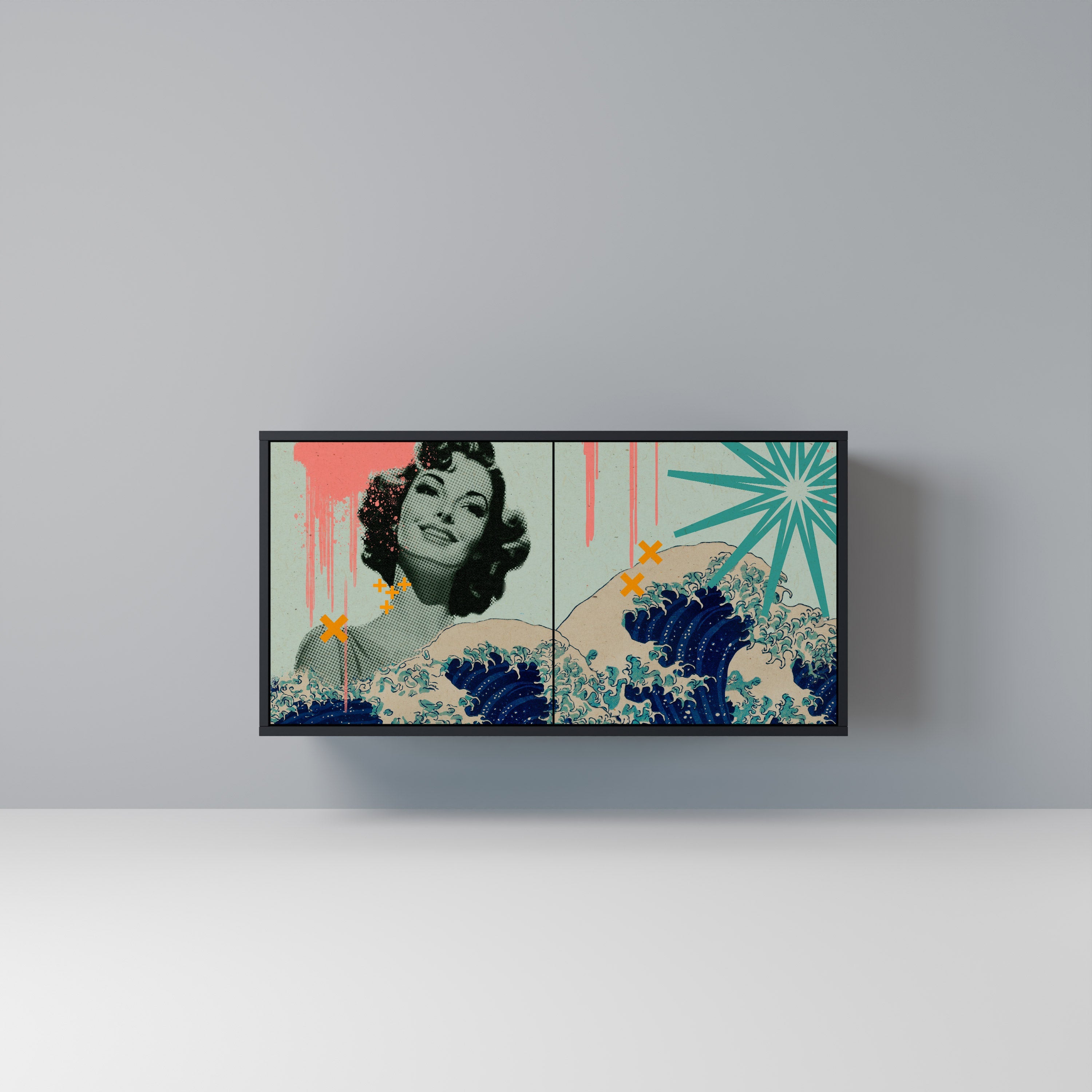 KANAGAWA BEAUTY Aparador de 2 Portas em Acabamento Preto