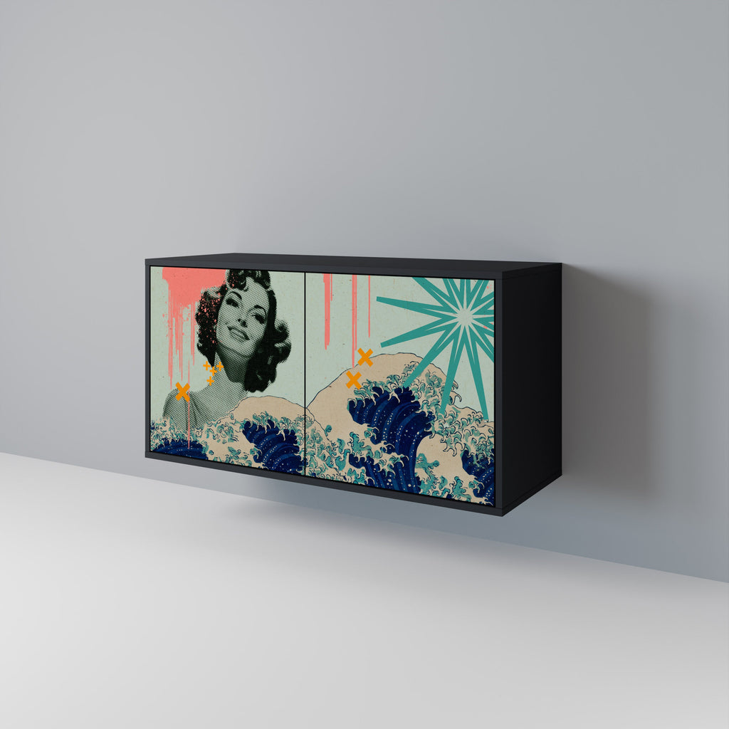 KANAGAWA BEAUTY Aparador de 2 Portas em Acabamento Preto