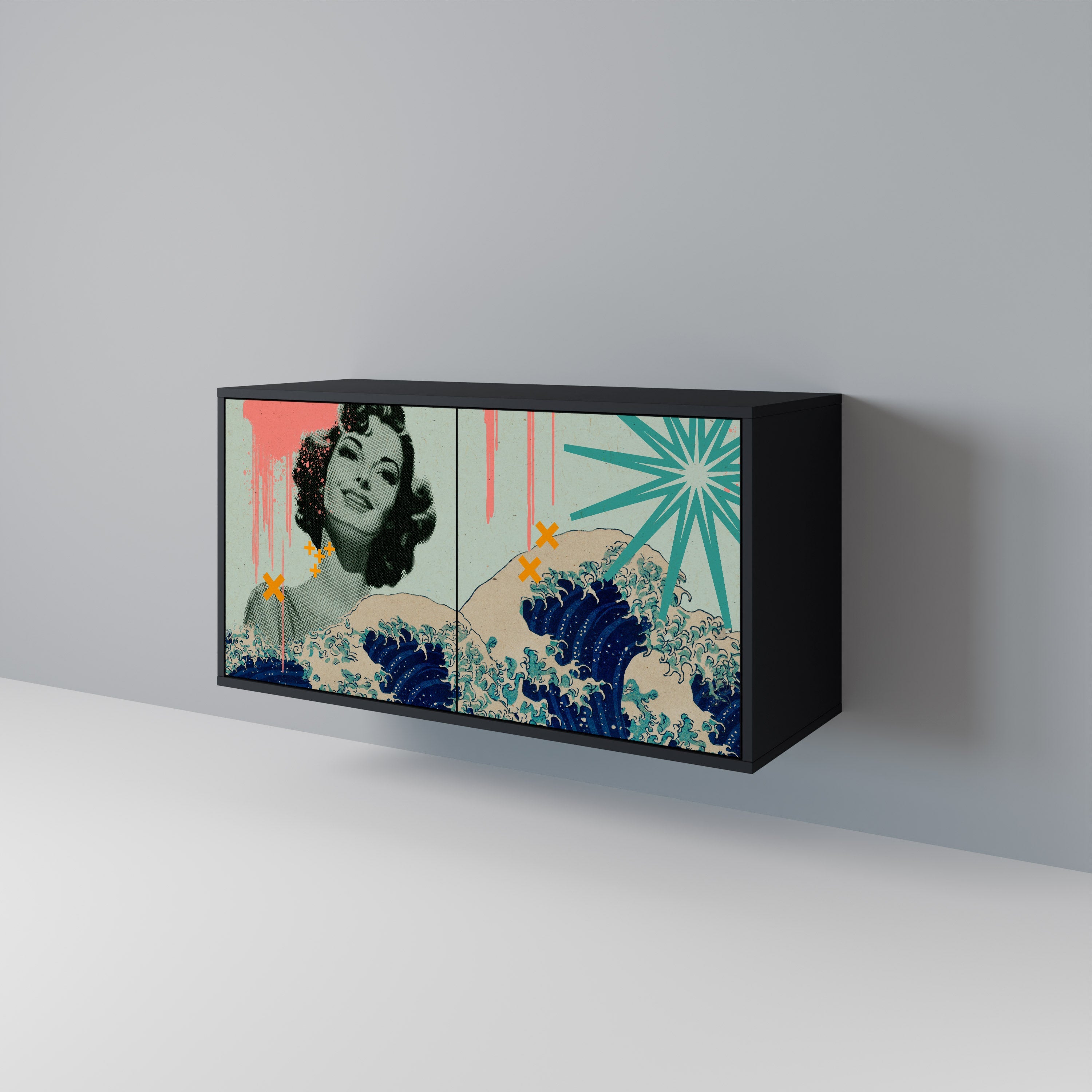 KANAGAWA BEAUTY Aparador de 2 Portas em Acabamento Preto